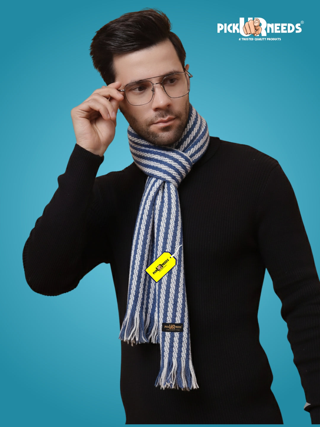 Pick Ur Needs Premium Men's Warm And Stylish Woolen Muffler With Multicolour Stripes And Stylish Tussles Ends