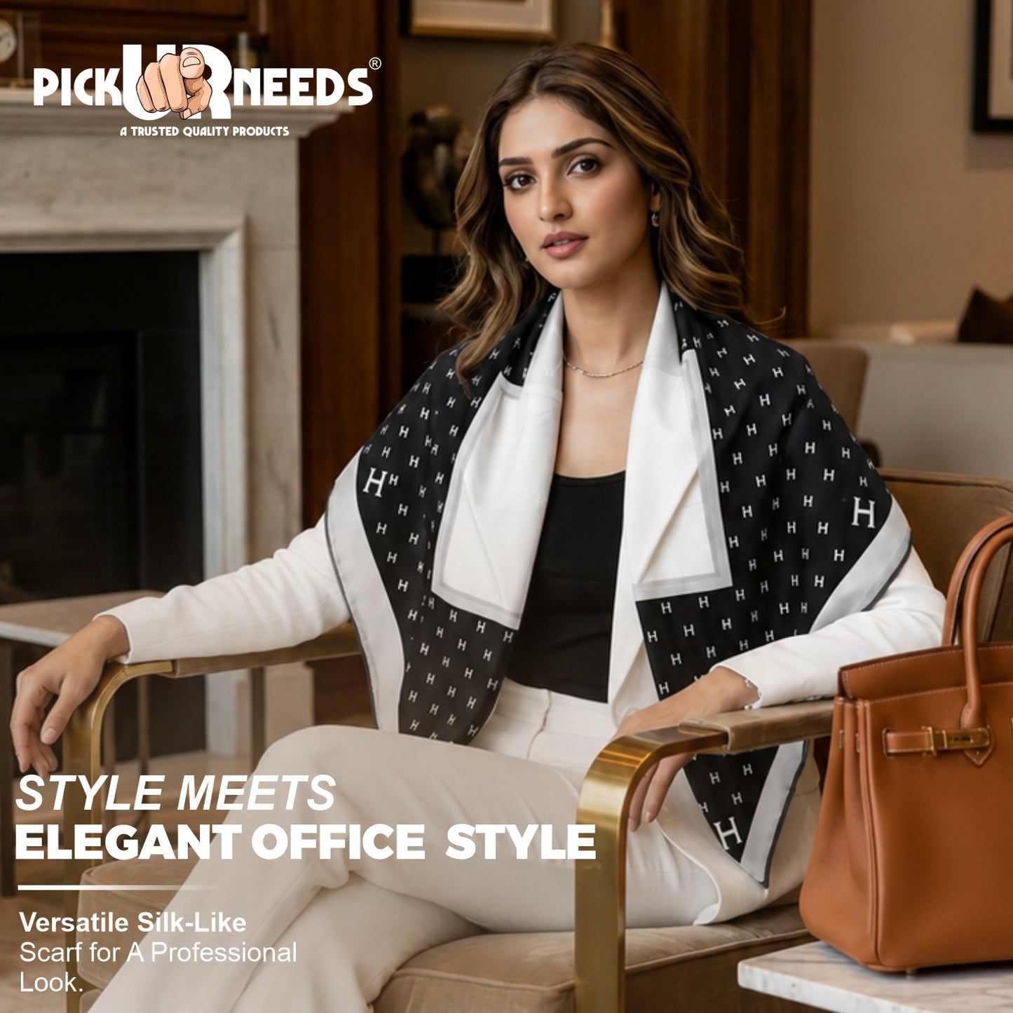 Pick Ur Needs Elegant Womens Premium Printed Satin Silk Feel Square Neck & Head Girls Scarf