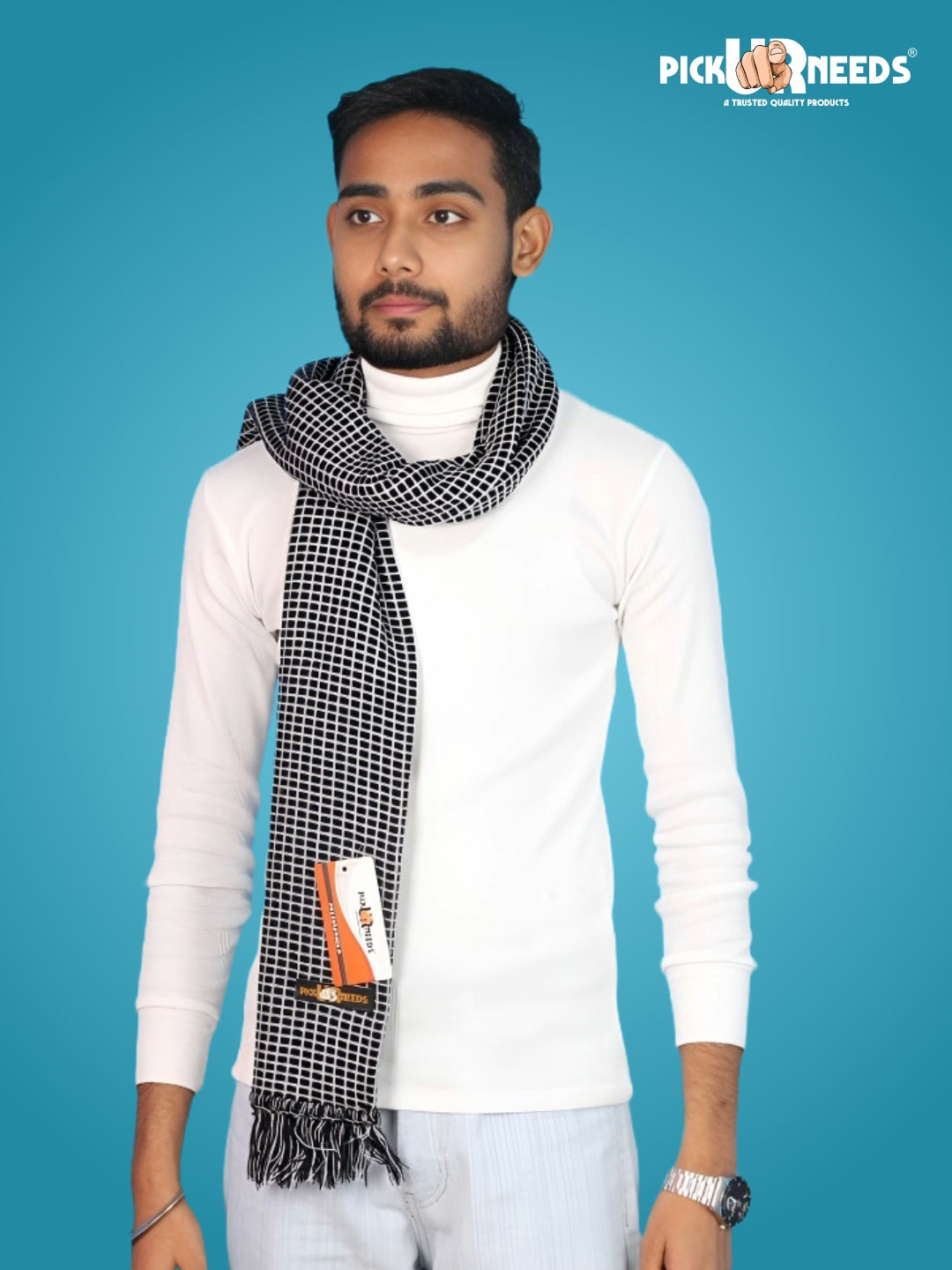 Pick Ur Needs Premium Winter Muffler Soft Warm Woolen for Men Scarf with Stylish Check Pattern Long & Comfortable Cold Weather Neck Wrap