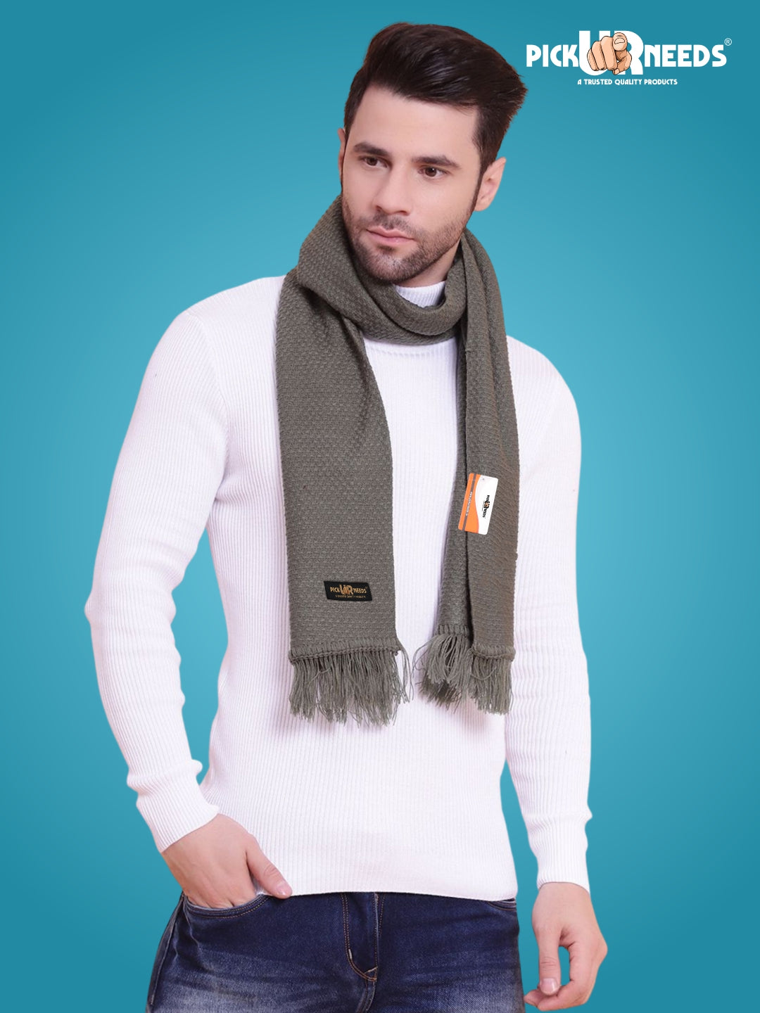 Pick Ur Needs Premium Soft Knitted Winter Muffler for Men Elegant Wool Blend Scarf with Tassel Fringe Stylish Warm Winter Wear for Casual & Formal Outfits