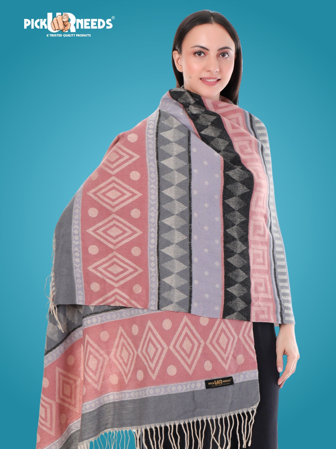 Pick Ur Needs Premium Winter Woolen Shawl for Women  Soft & Warm Ethnic Design Stole with Tassels  Stylish Warm Wrap for Winter & Parties