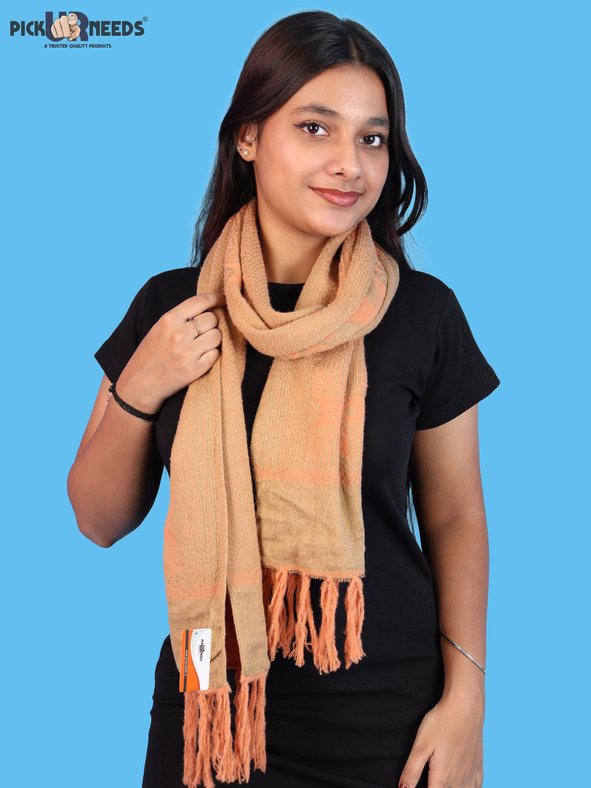Pick Ur Needs Women & Girls Reversible Knitted Winter Muffler, Soft Warm Woollen Scarf with Geometric Pattern and Tassels, Lightweight Dual-Sided Winter Wrap