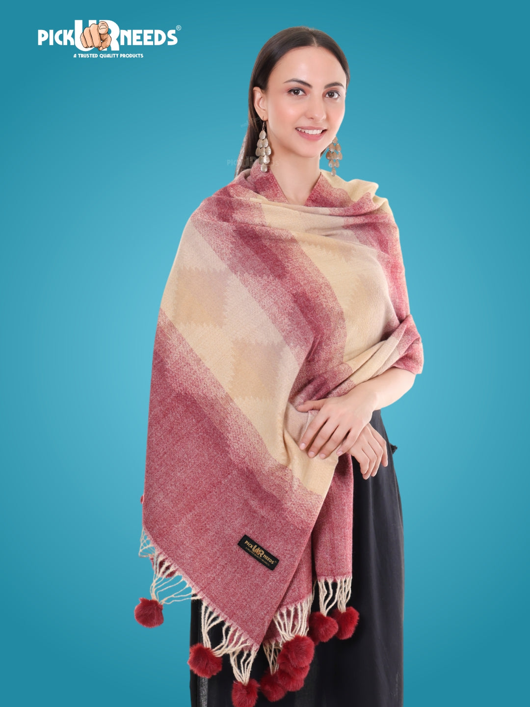 Pick Ur Needs Women’s Soft Woolen Shawl Premium Warm & Breathable Winter Stole  Elegant Striped Design with Tassels