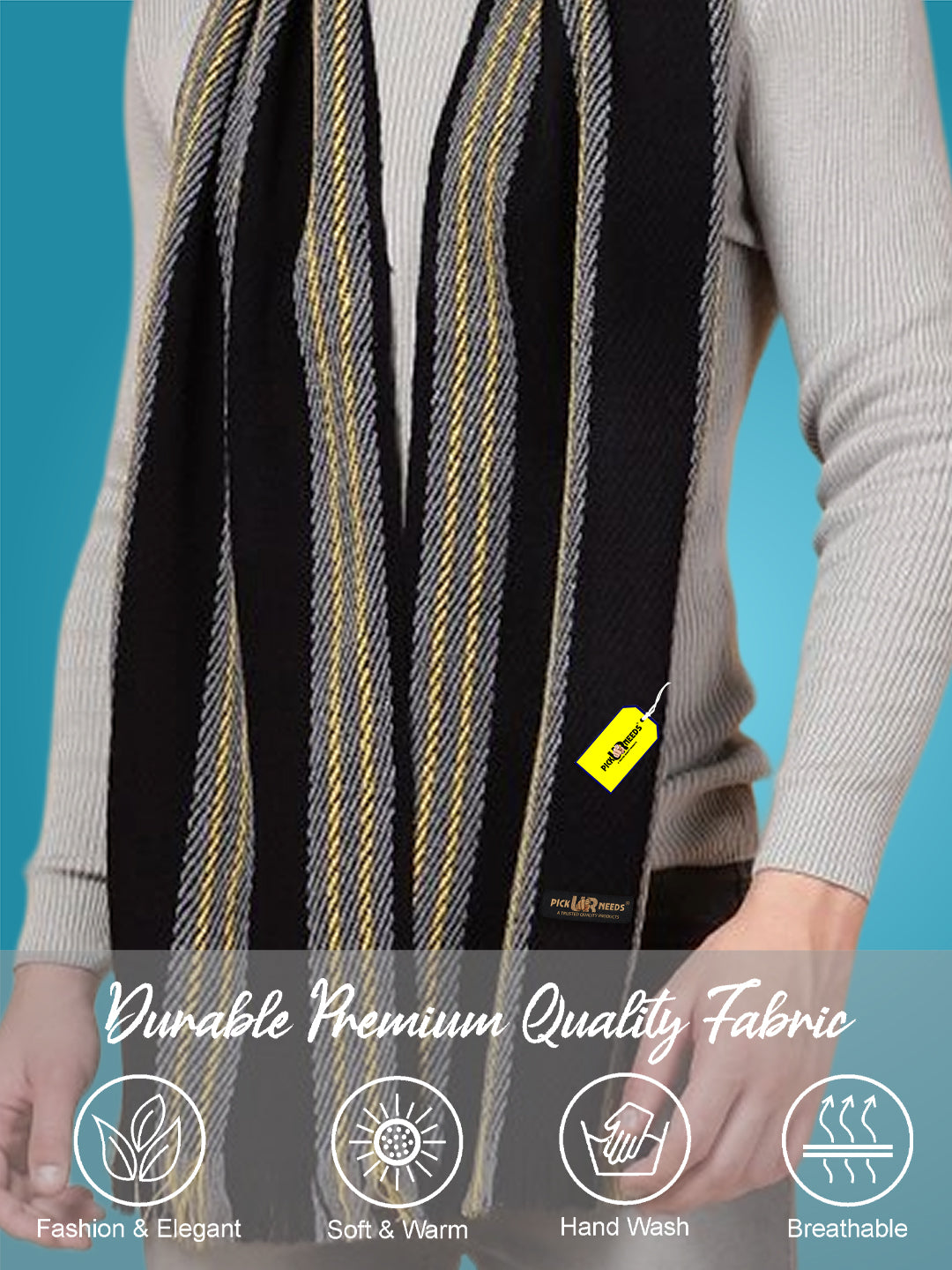 Pick Ur Needs Premium Men's Warm And Stylish Woolen Muffler With Multicolour Stripes And Stylish Tussles Ends