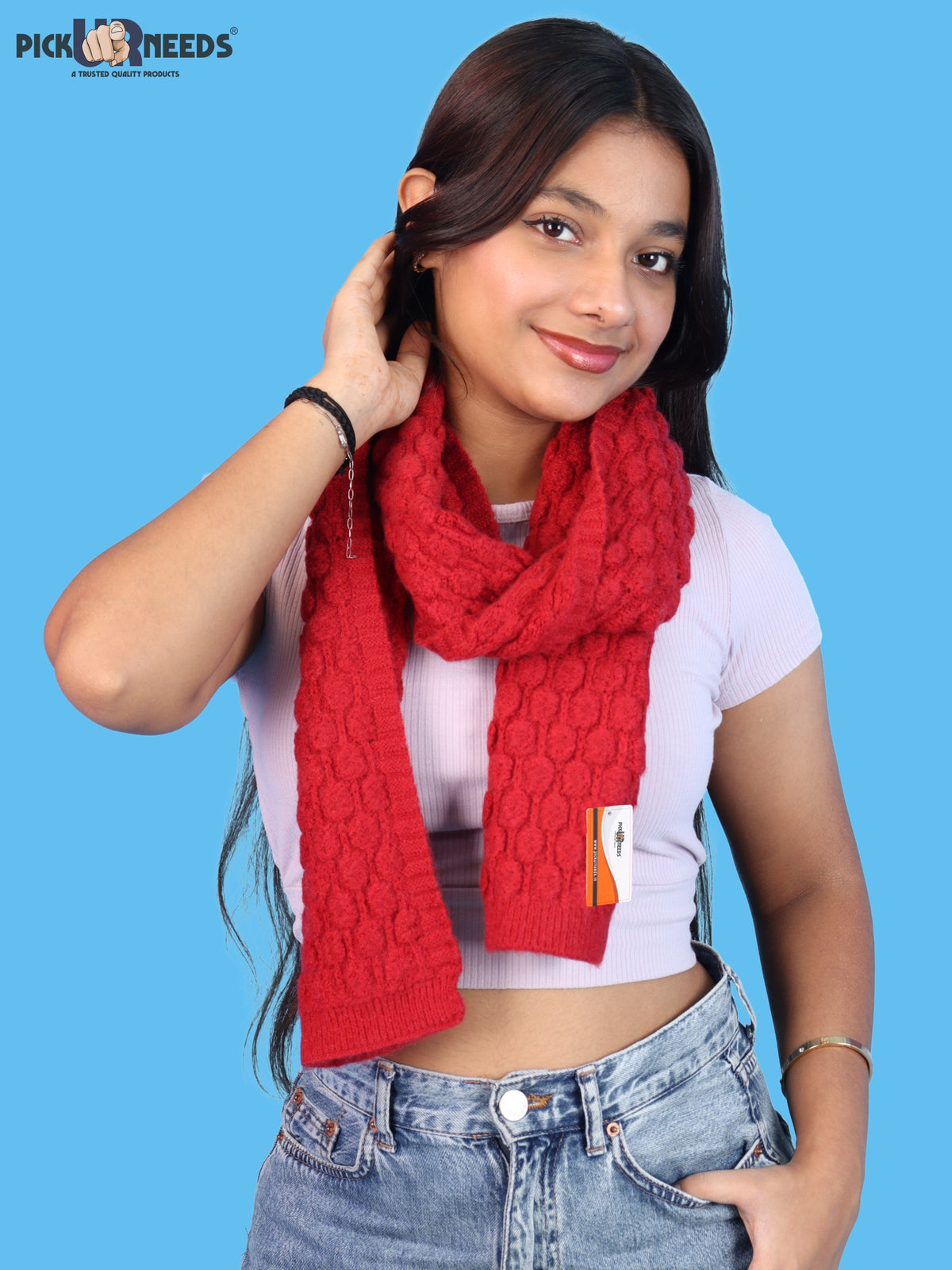 Pick Ur Needs Women and Girls Knitted Winter Muffler, Textured Woollen Scarf with Elegant Woven Pattern, Soft Warm Lightweight Neck Wrap