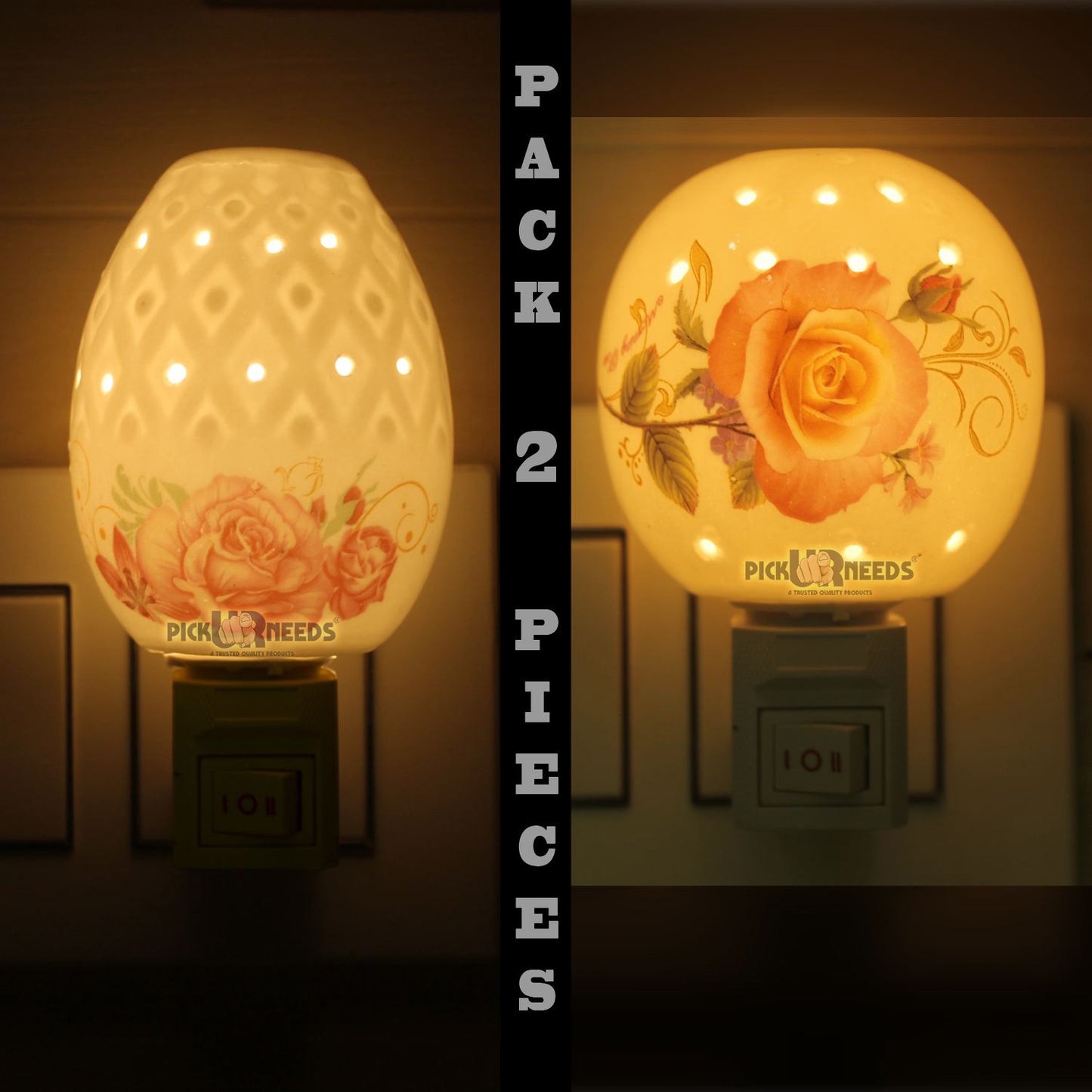 Pick Ur Needs Stylish Decorative Ceramic Electric Light (Design As per Availability) 2Pcs Night Lamp
