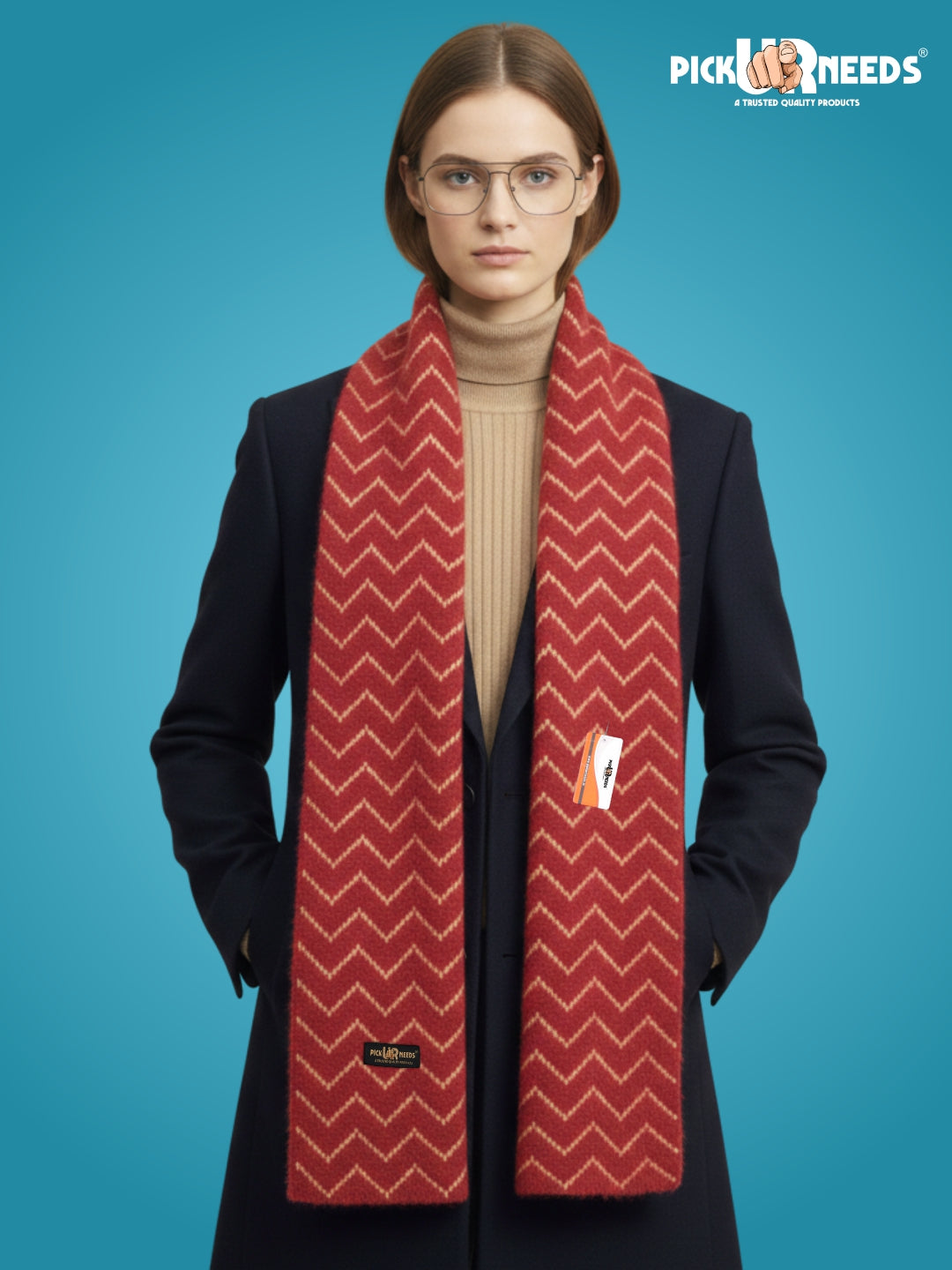 Pick Ur Needs Premium Woolen Winter Muffler with Gold Zigzag Pattern | Soft, Warm & Stylish Scarf for Women
