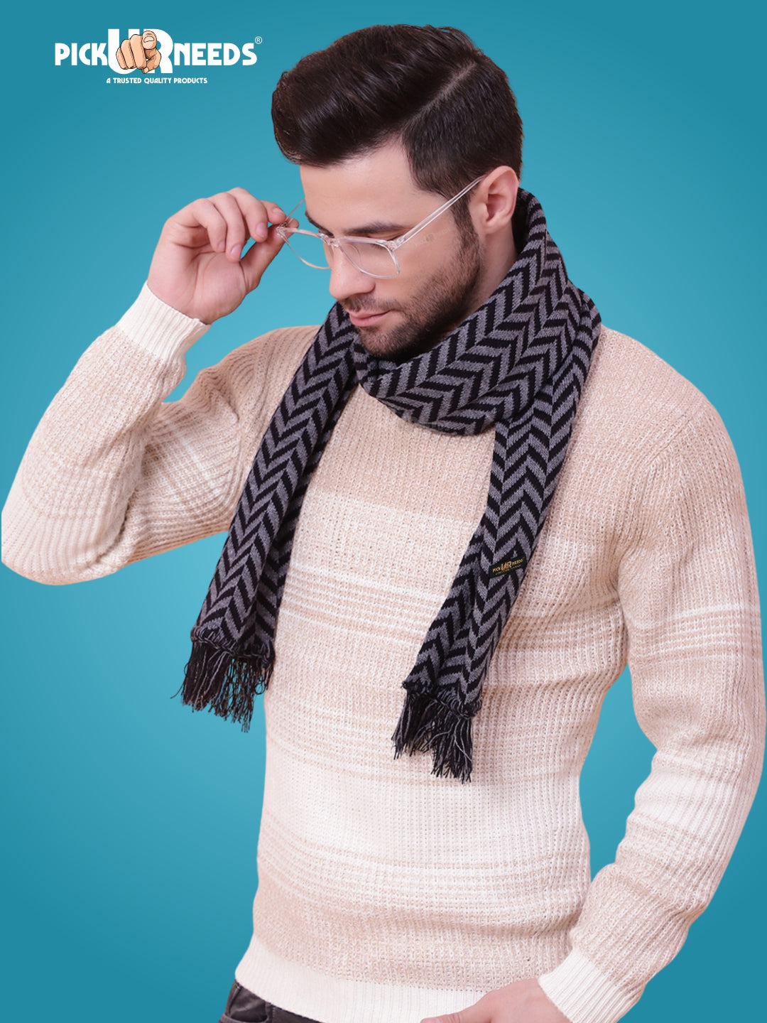 Pick Ur Needs Men's Stylish Zig Zag Knit Scarf  Soft, Warm & Breathable Fabric for Causal & Formal Wear Winter Muffler