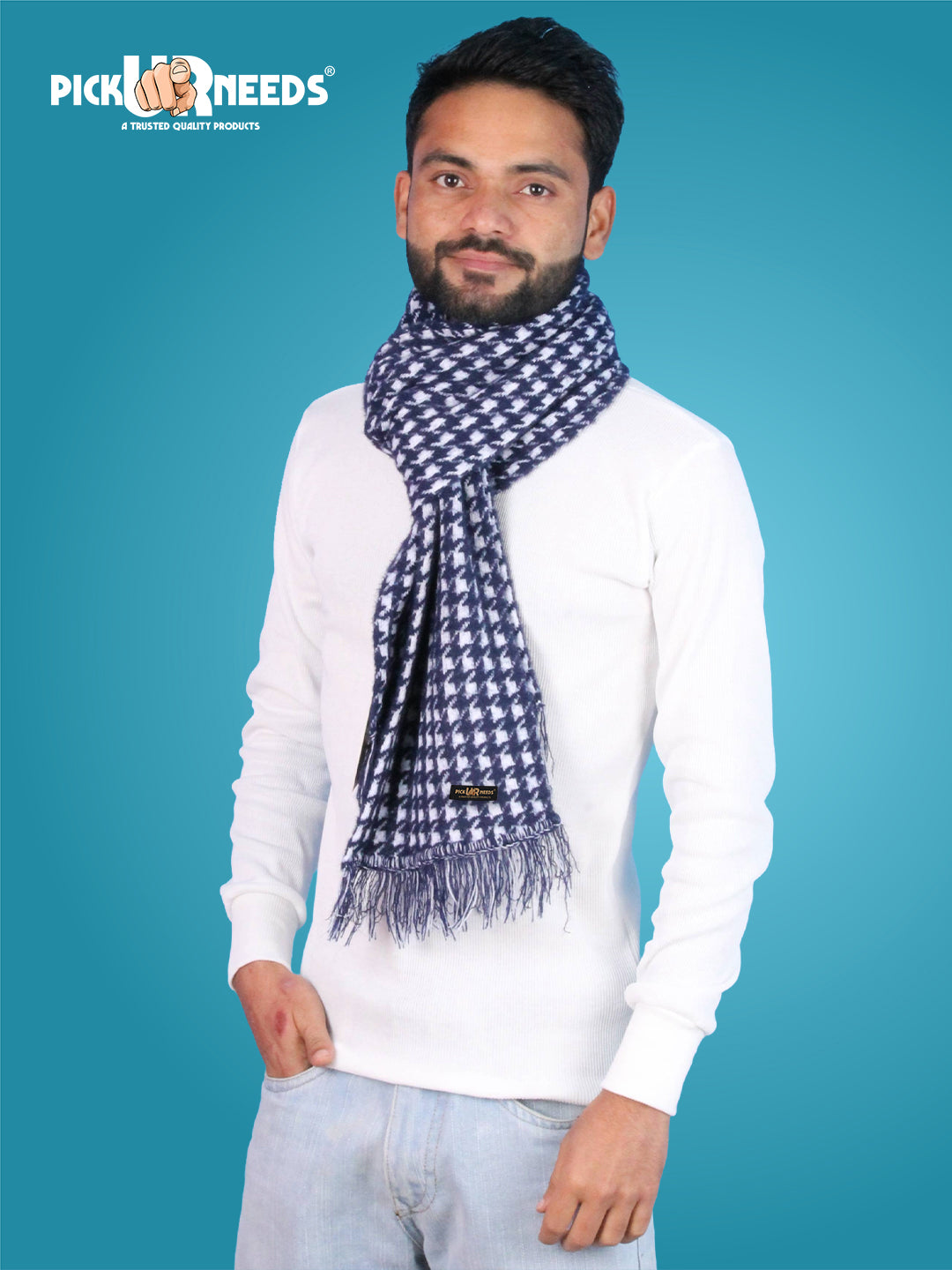 Pick Ur Needs Soft Warm Woolen Premium Winter Muffler for Men Scarf with Stylish Check Pattern Long & Comfortable Cold Weather Neck Wrap