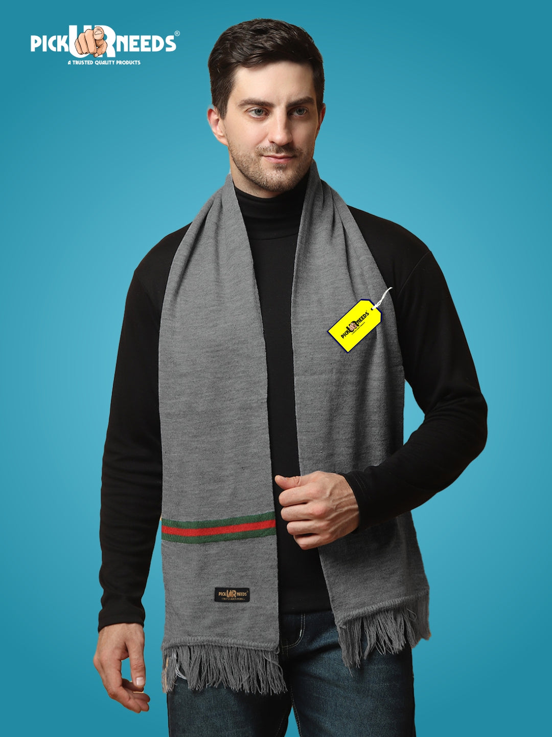 Pick Ur Needs Premium Woolen Muffler for Men Soft Warm Winter Scarf Stylish Striped Design Long & Comfortable Neck Wrap