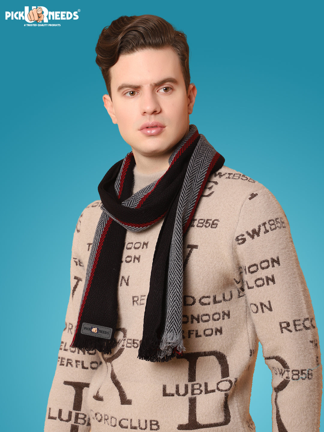 Pick Ur Needs Premium Men's Warm And Stylish Woolen Muffler With Multicolour Stripes And Stylish Tussles Ends