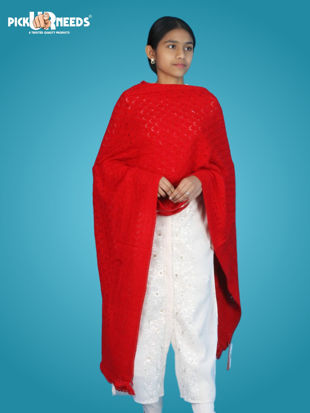 Pick Ur Needs Women’s Premium Knitted Winter Soft Shawl Woolen Warm Stole with Elegant Lace Pattern & Tassels For Girls