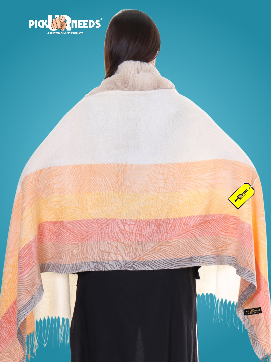 Pick Ur Needs Women’s Winter Shawl  Soft Woolen Stole with Faux Fur Collar  Elegant Poncho Shrug Wrap for Winter Warm Designer Scarf for Ladies