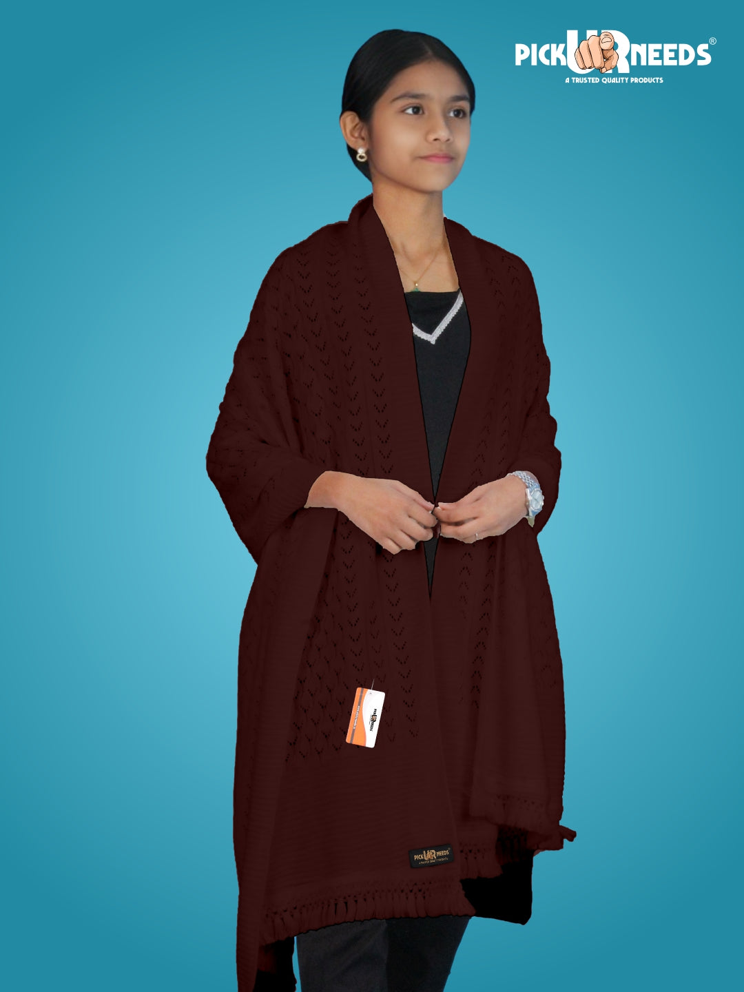 Pick Ur Needs Women’s Premium Knitted Winter Soft Shawl Woolen Warm Stole with Elegant Lace Pattern & Tassels For Girls