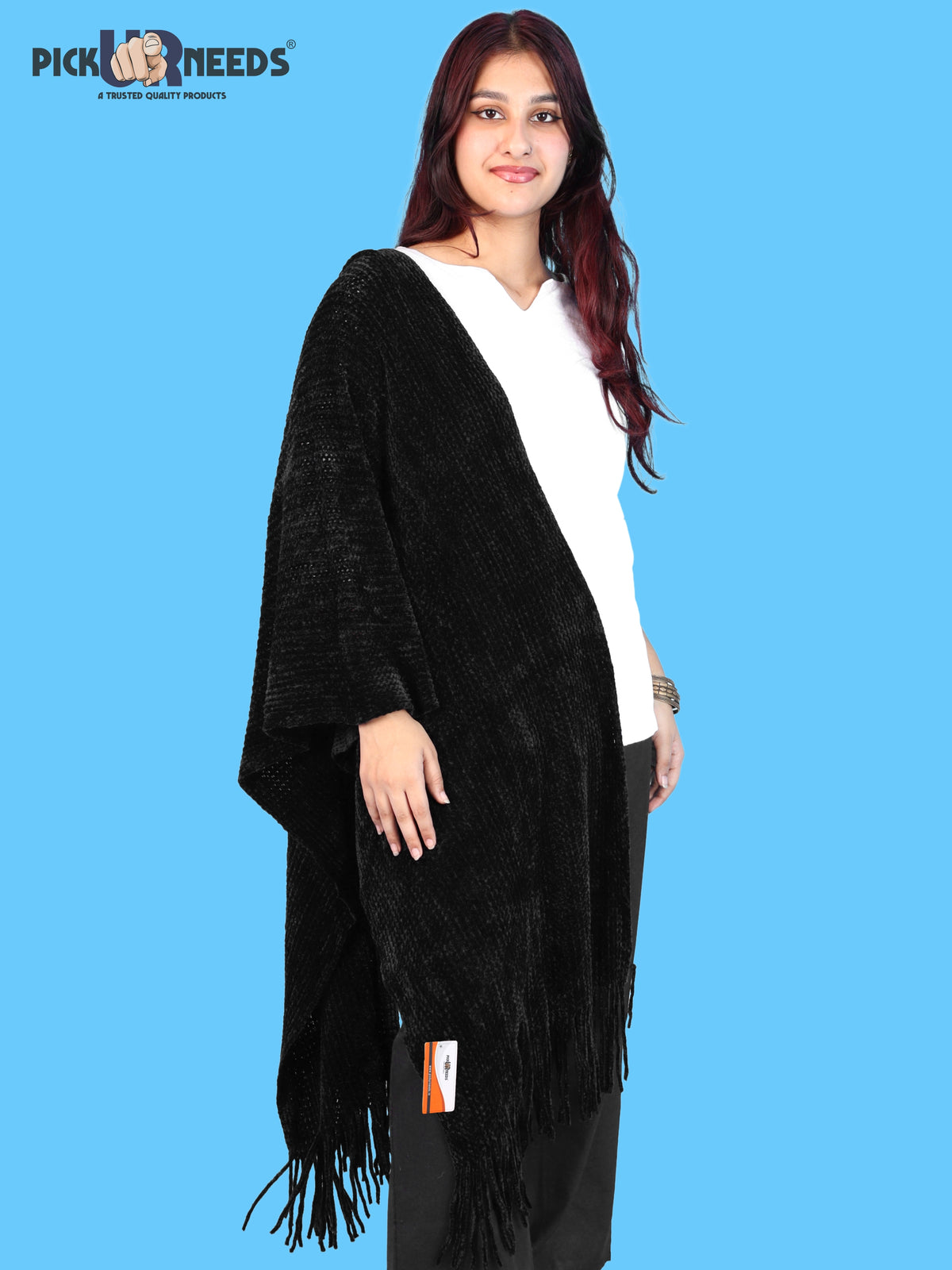 Pick Ur Needs Womens Winter shawl with Soft Plush Texture & Long Fringe Detailing Elegant Wrap for Ladies & Girls Cozy Seasonal Shoulder Cover for Casual, Ethnic & Western Outfits