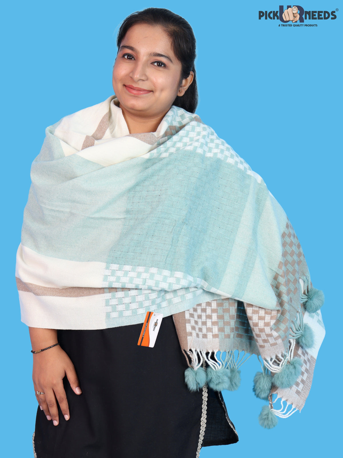 Pick Ur Needs Women Designer Winter Shawl with Geometric Checkered Pattern Shoulder Wrap with Tassels Stylish Stole for Girls Party, Casual & Ethnic Wear