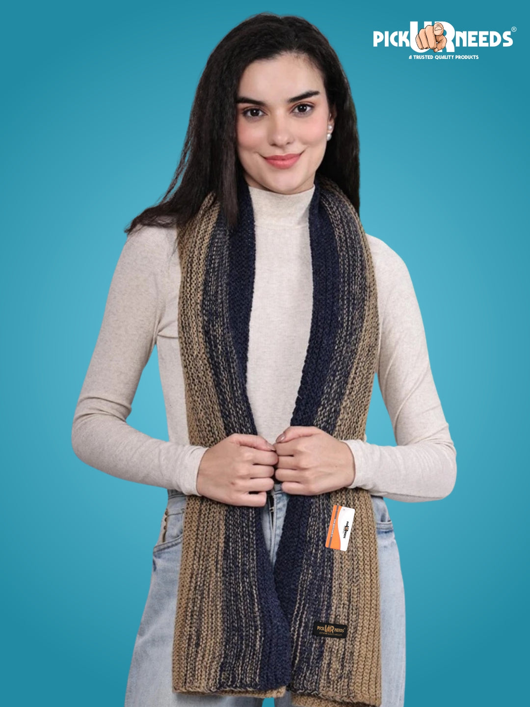 Pick Ur Needs Premium Knitted Winter Scarf for Women – Soft, Warm & Stylish Dual-Tone Muffler Stole