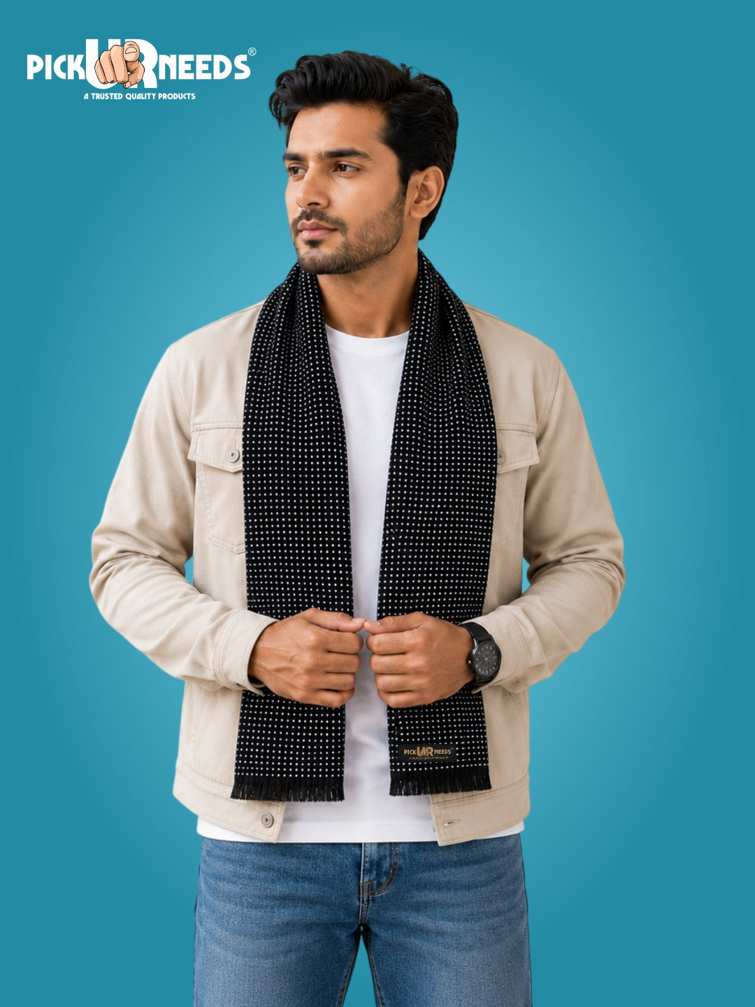 Pick Ur Needs Wool Blend Muffler for Men Soft Winter Scarf with Elegant Checks All-Day Comfort