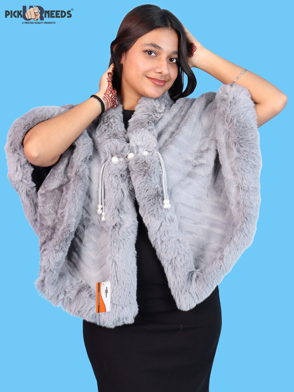 Pick Ur Needs Elegant Faux Fur Womens Shrug with Plush Collar,Soft Warm Winter Cape Poncho, Stylish Fluffy Shoulder Wrap for Ladies & Girls