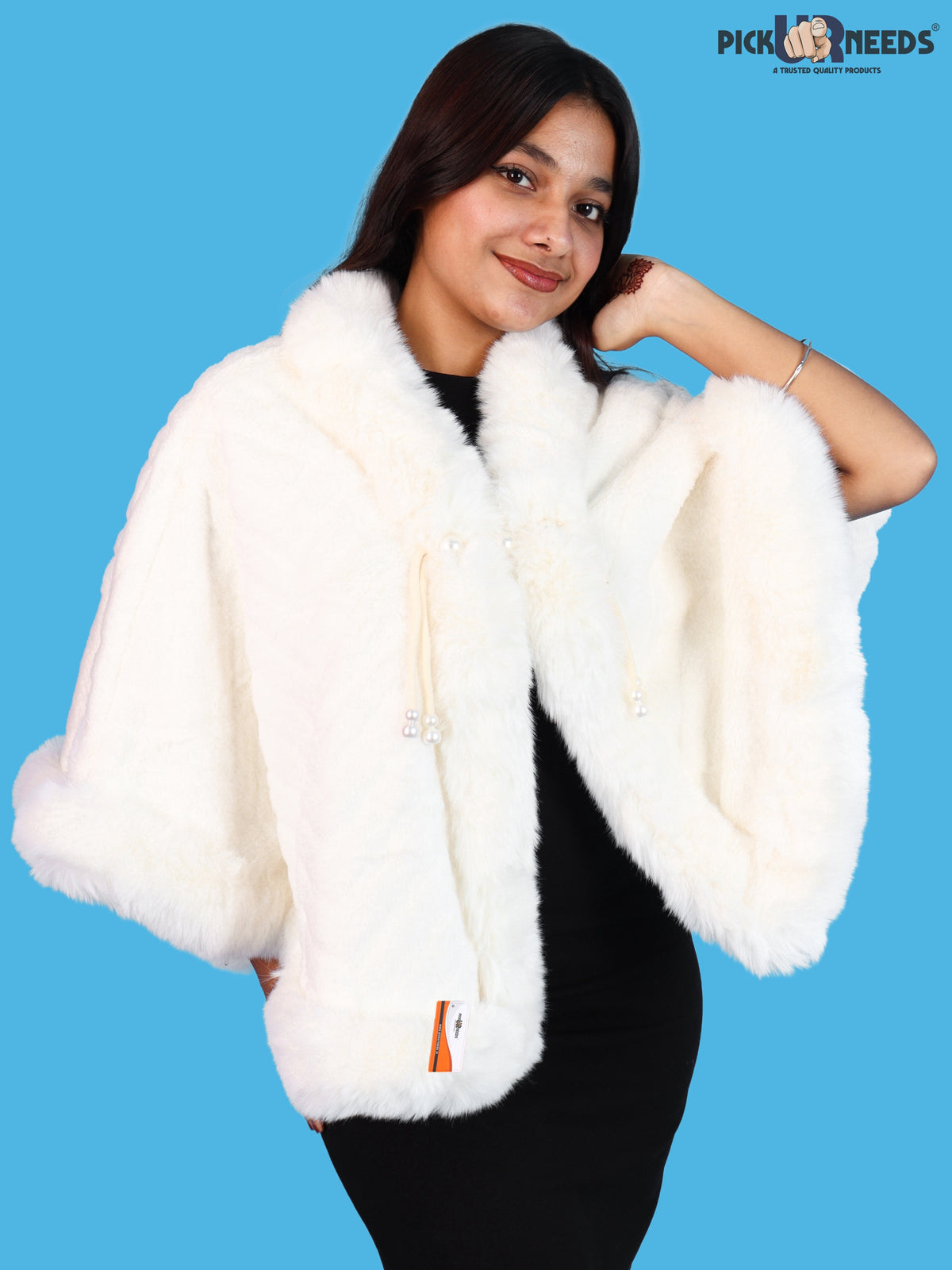 Pick Ur Needs Elegant Faux Fur Womens Shrug with Plush Collar,Soft Warm Winter Cape Poncho, Stylish Fluffy Shoulder Wrap for Ladies & Girls