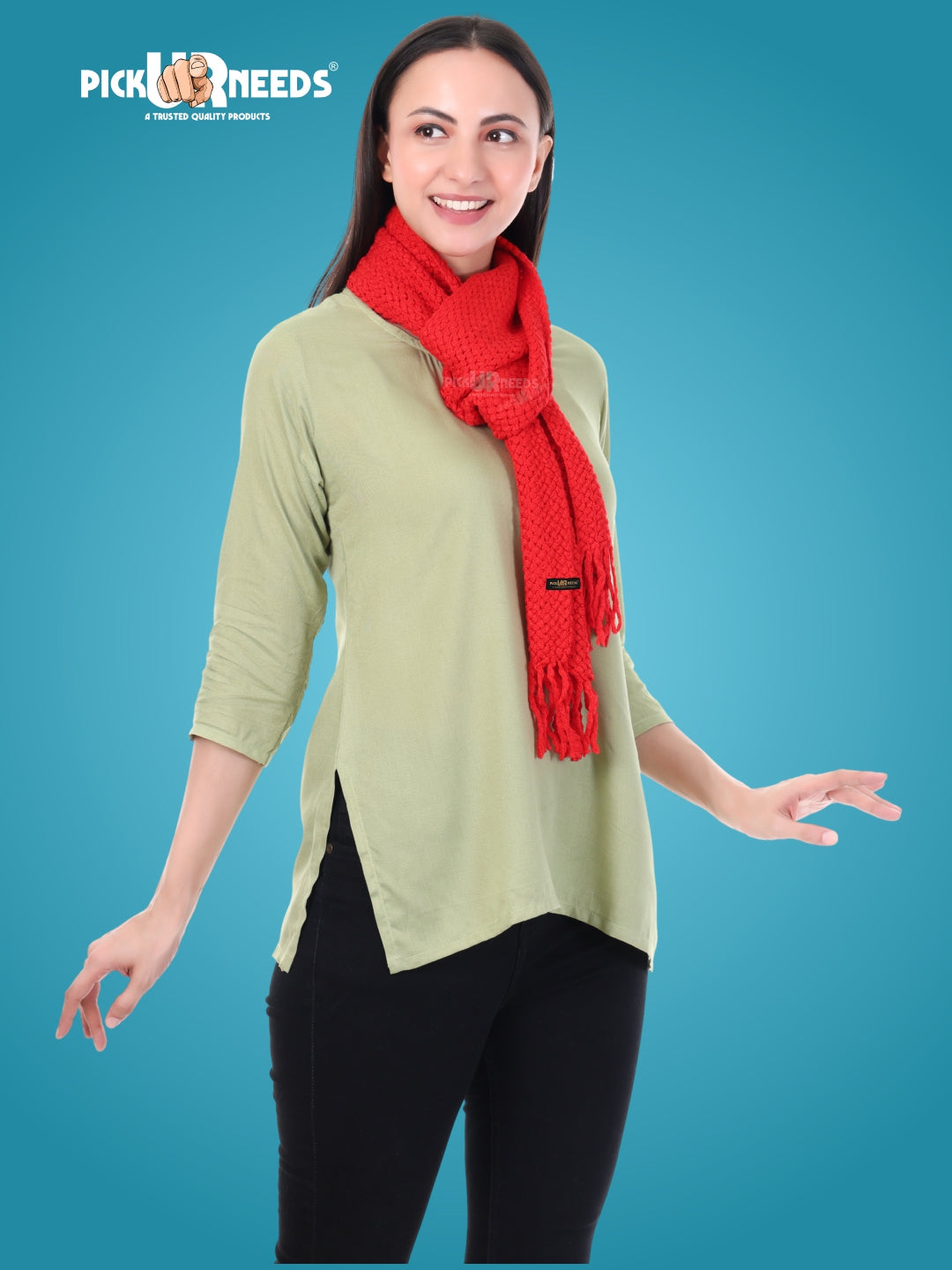 Pick Ur Needs Women's Chunky Knit Scarf  Soft, Warm & Breathable Winter Muffler  Unisex Solid Tan Textured Knit with Fringes