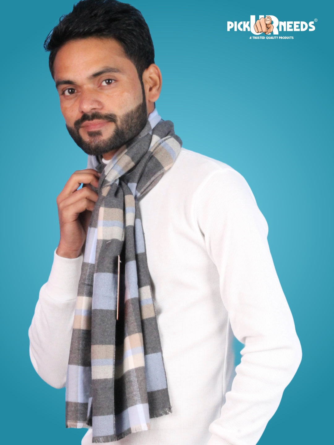 Pick Ur Needs Premium Winter Muffler for Men Soft Wool-Blend Checked Scarf Warm, Lightweight & Stylish Muffler for Office, Casual & Outdoor Wear