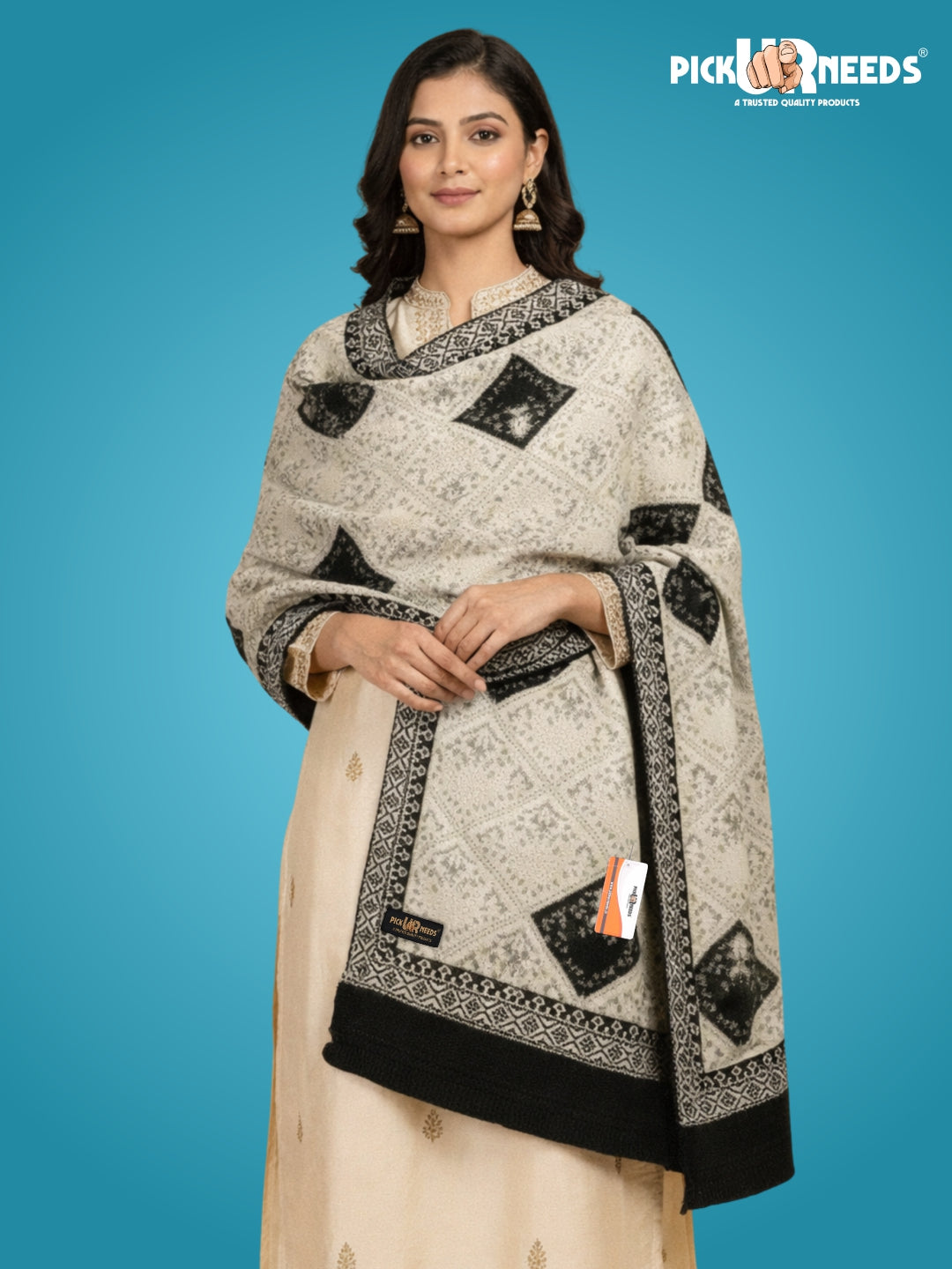 Pick Ur Needs Woolen Shawl for Women Warm Winter Wool Fabric Shawls with Traditional Prints Soft & Elegant Ethnic Stole