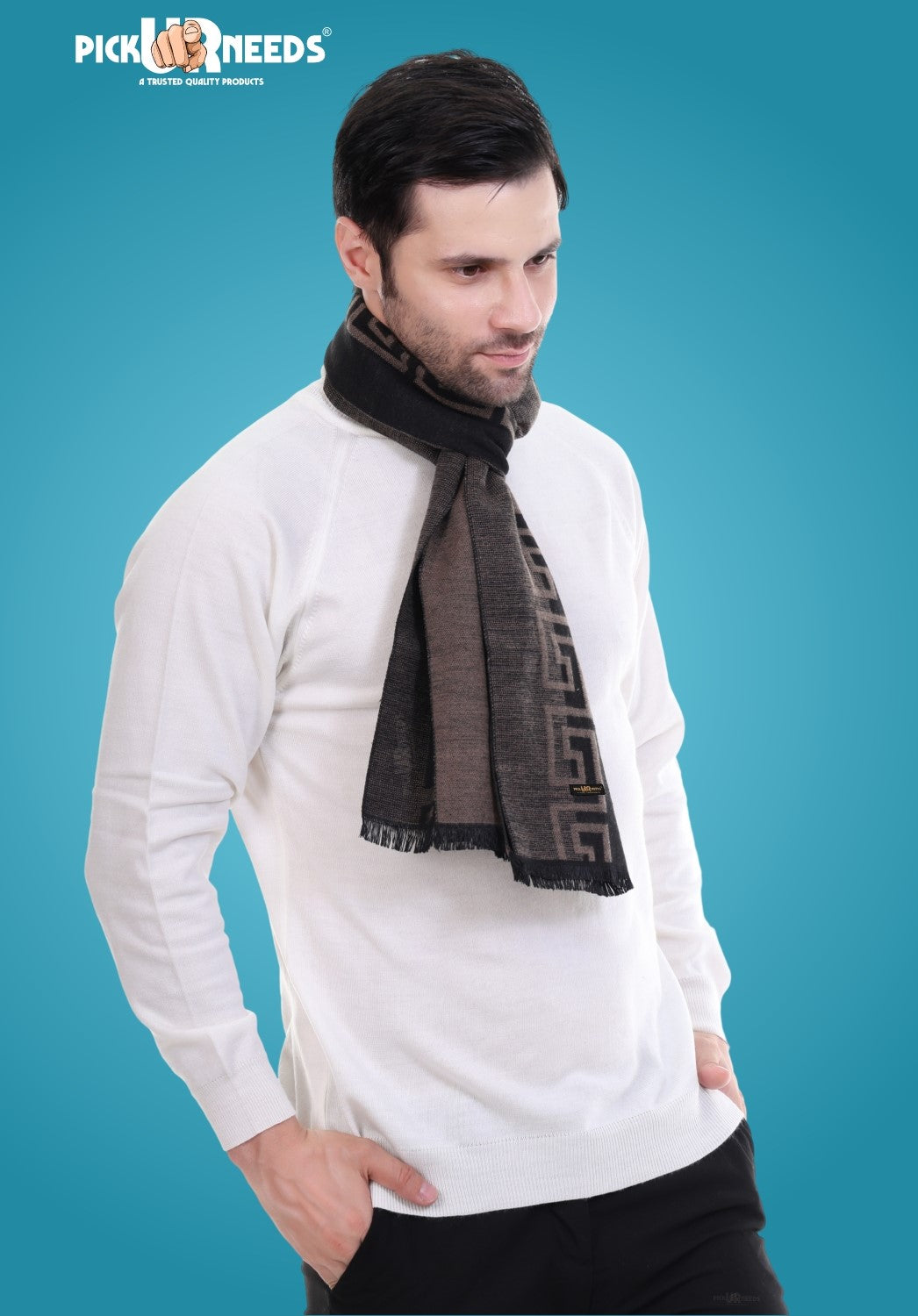 Pick Ur Needs Men's Muffler Check Desgin Premium Woolen Blend Fabric Stylish Look Muffler For Men