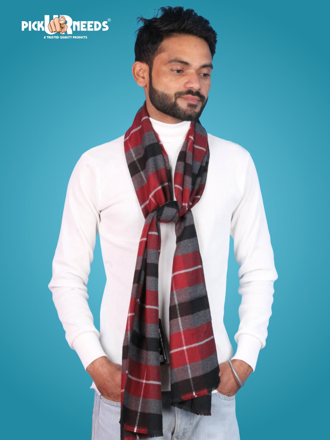 Pick Ur Needs Premium Winter Muffler for Men Soft Wool-Blend Checked Scarf Warm, Lightweight & Stylish Muffler for Office, Casual & Outdoor Wear