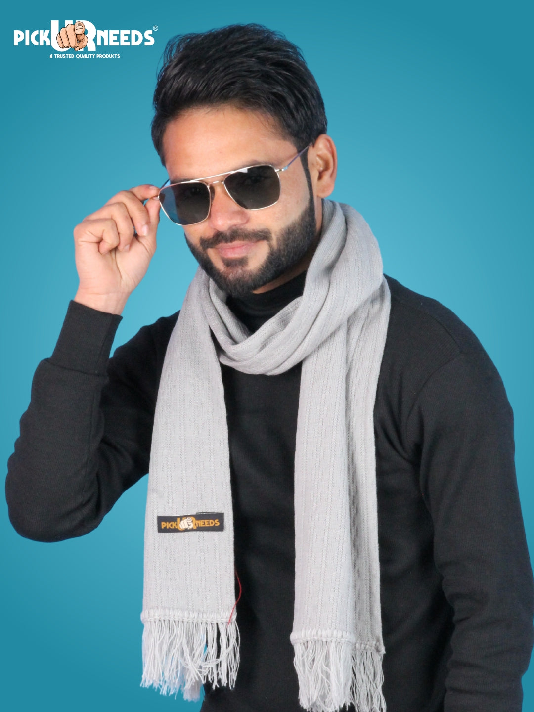 Pick Ur Needs Men’s Winter Woolen Muffler Soft & Warm Knitted Scarf with Fringes Premium Warm Mufflers