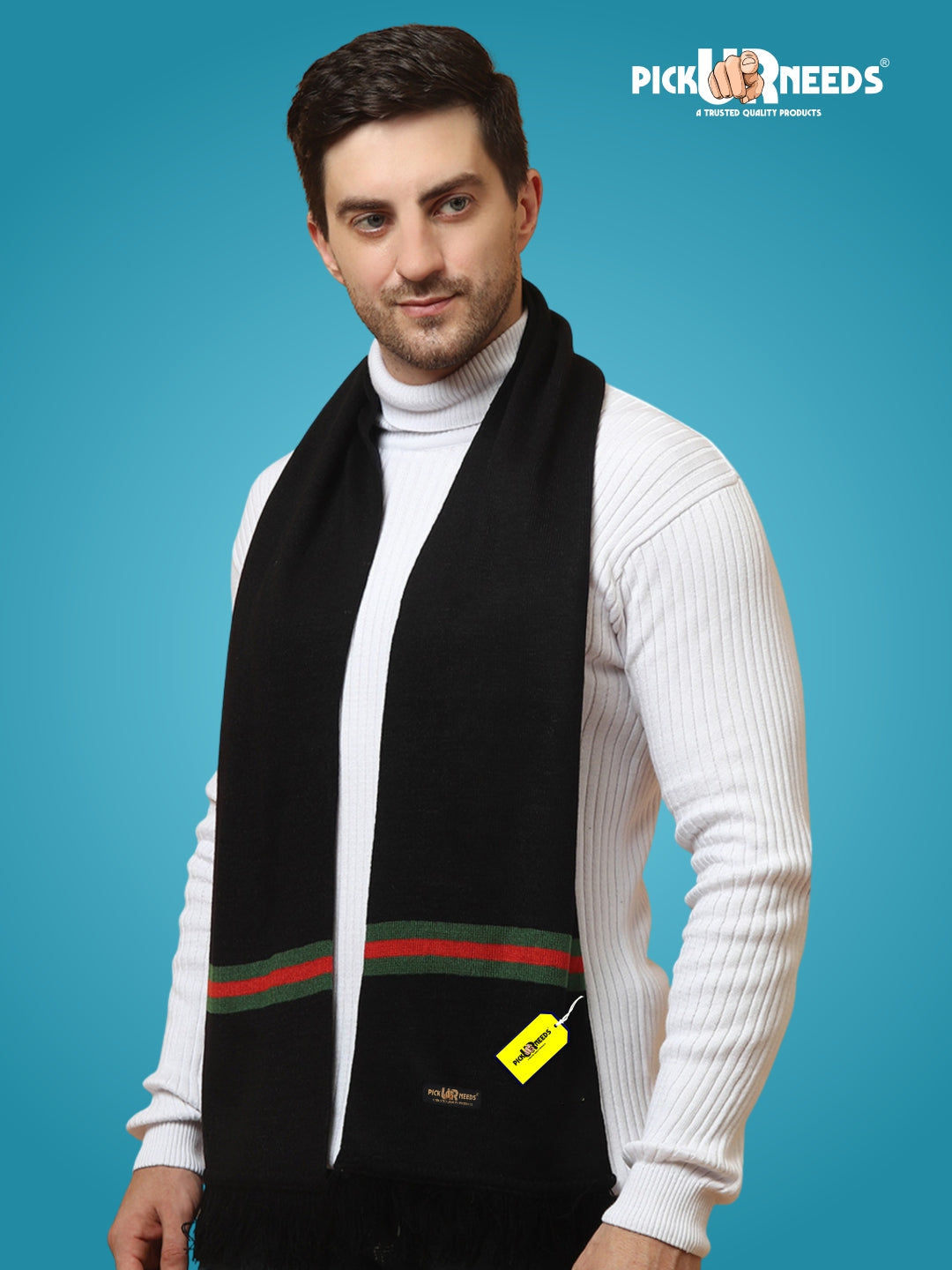 Pick Ur Needs Premium Woolen Muffler for Men Soft Warm Winter Scarf Stylish Striped Design Long & Comfortable Neck Wrap