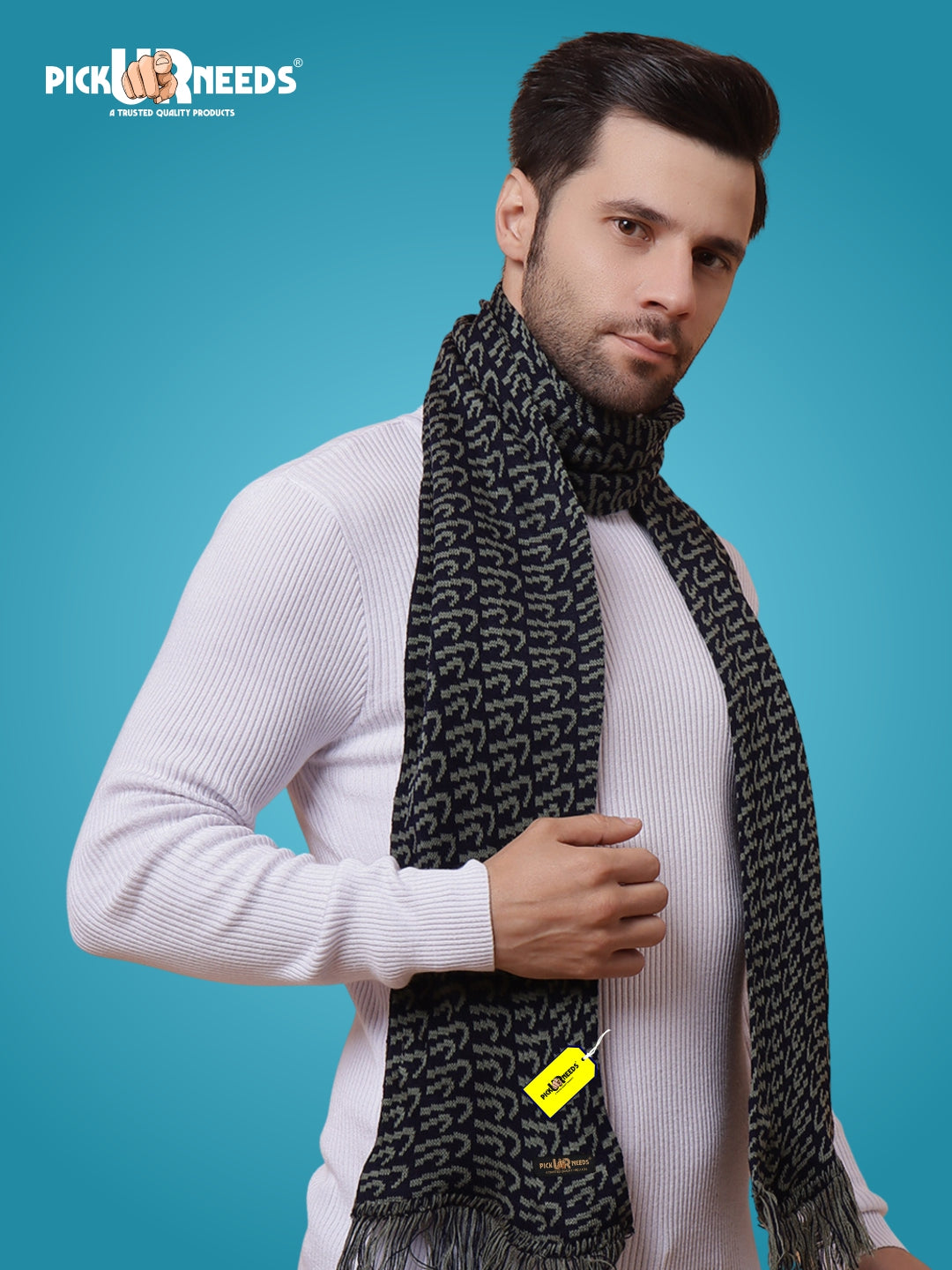 Pick Ur Needs Premium Winter Knit Muffler for Men Soft Woolen Neck Scarf with Stylish Pattern Warm & Comfortable Winter Wear for Outdoor & Casual Use
