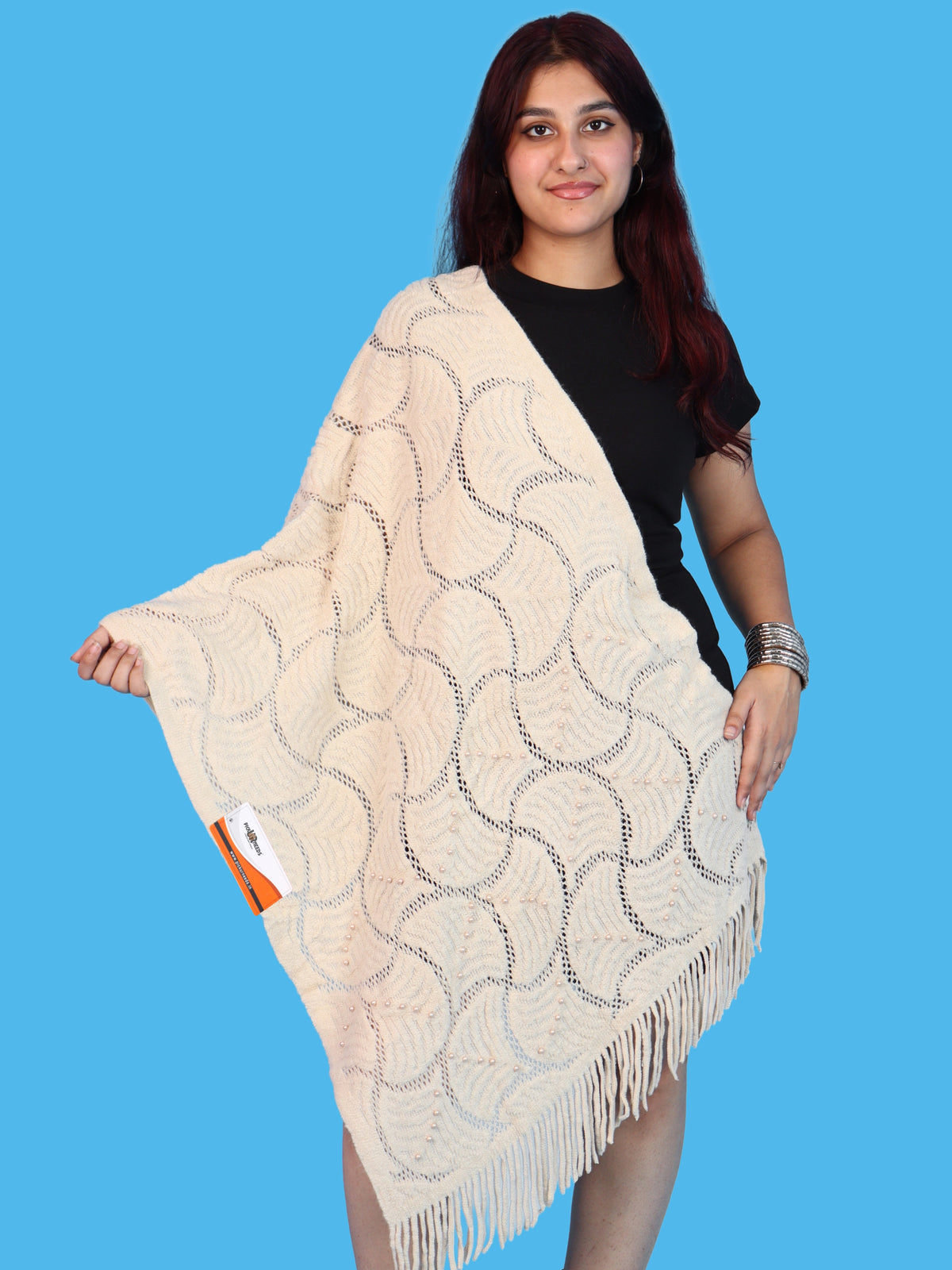 Pick Ur Needs Women & Girls Winter Warm Woolen Shawl Stole with Pearl Work & Fringes – Soft Stylish Wrap