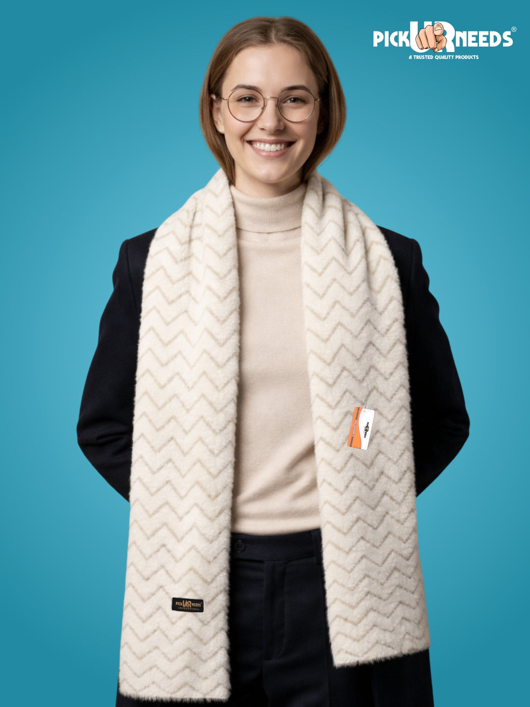 Pick Ur Needs Premium Woolen Winter Muffler with Gold Zigzag Pattern | Soft, Warm & Stylish Scarf for Women