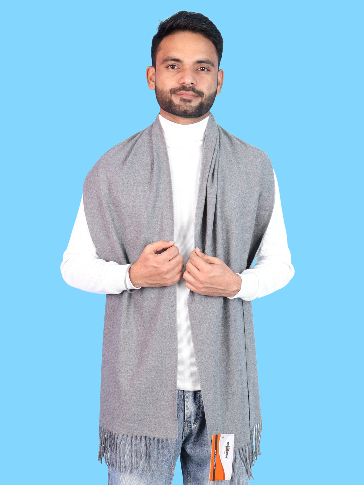 Pick Ur Needs Men’s Woolen Muffler Scarf Soft Warm Boys Winter Neck Wrap, Elegant Solid Style, Long Design with Decorative Fringes