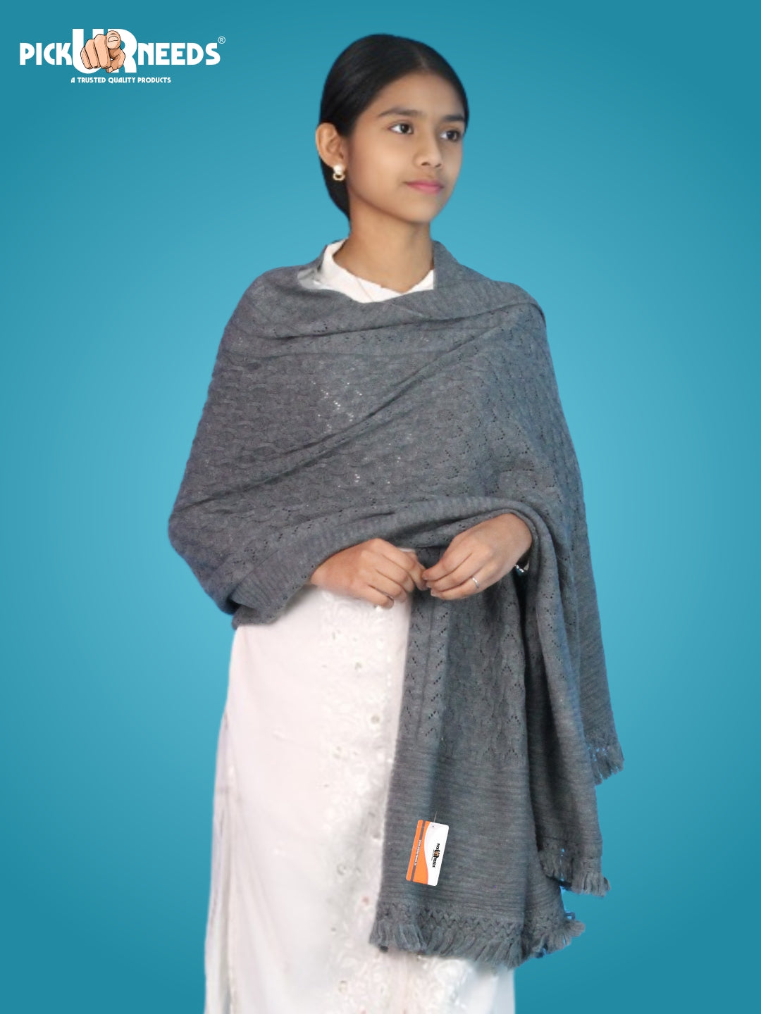 Pick Ur Needs Women’s Premium Knitted Winter Soft Shawl Woolen Warm Stole with Elegant Lace Pattern & Tassels For Girls