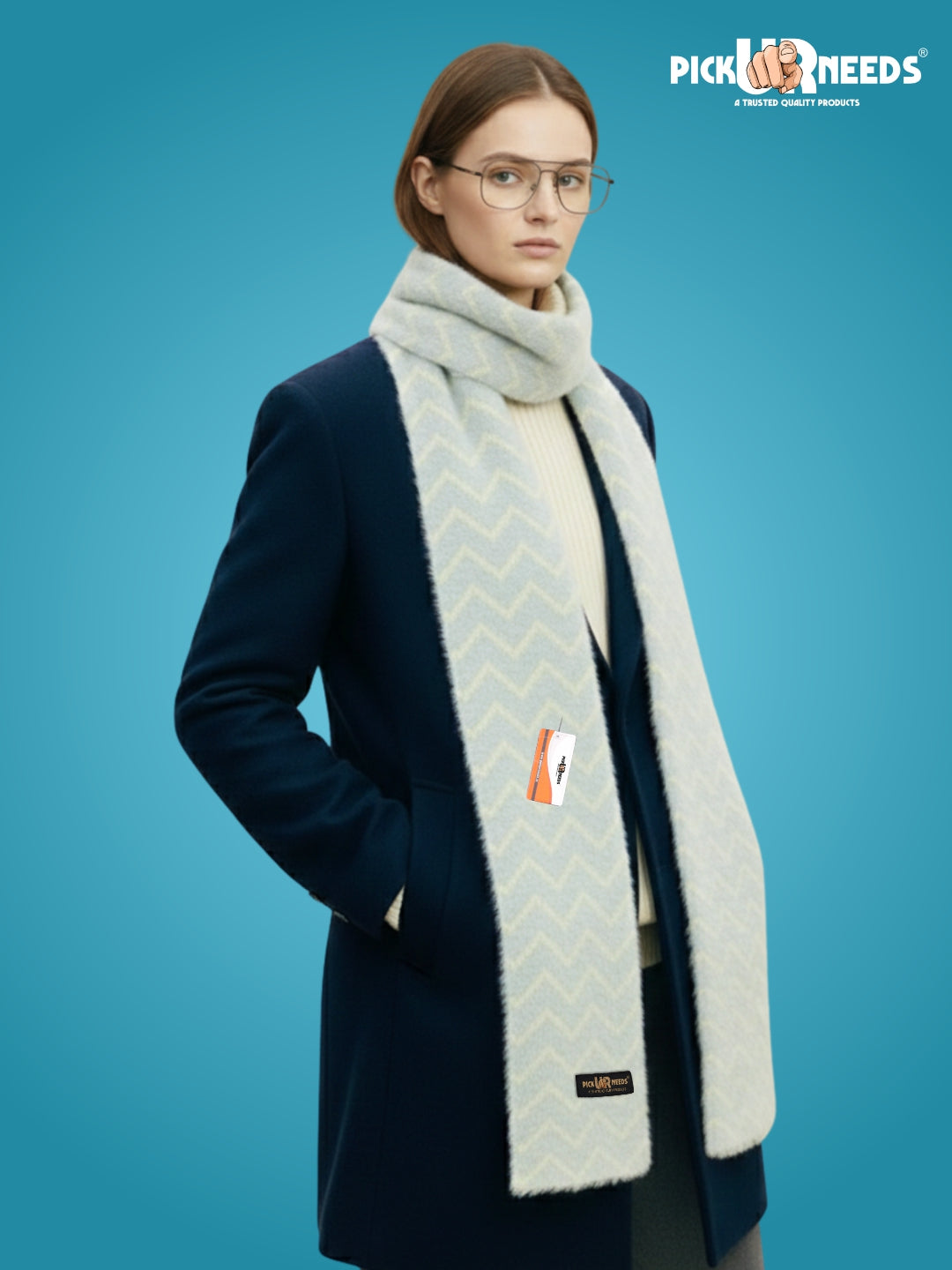 Pick Ur Needs Premium Woolen Winter Muffler with Gold Zigzag Pattern | Soft, Warm & Stylish Scarf for Women