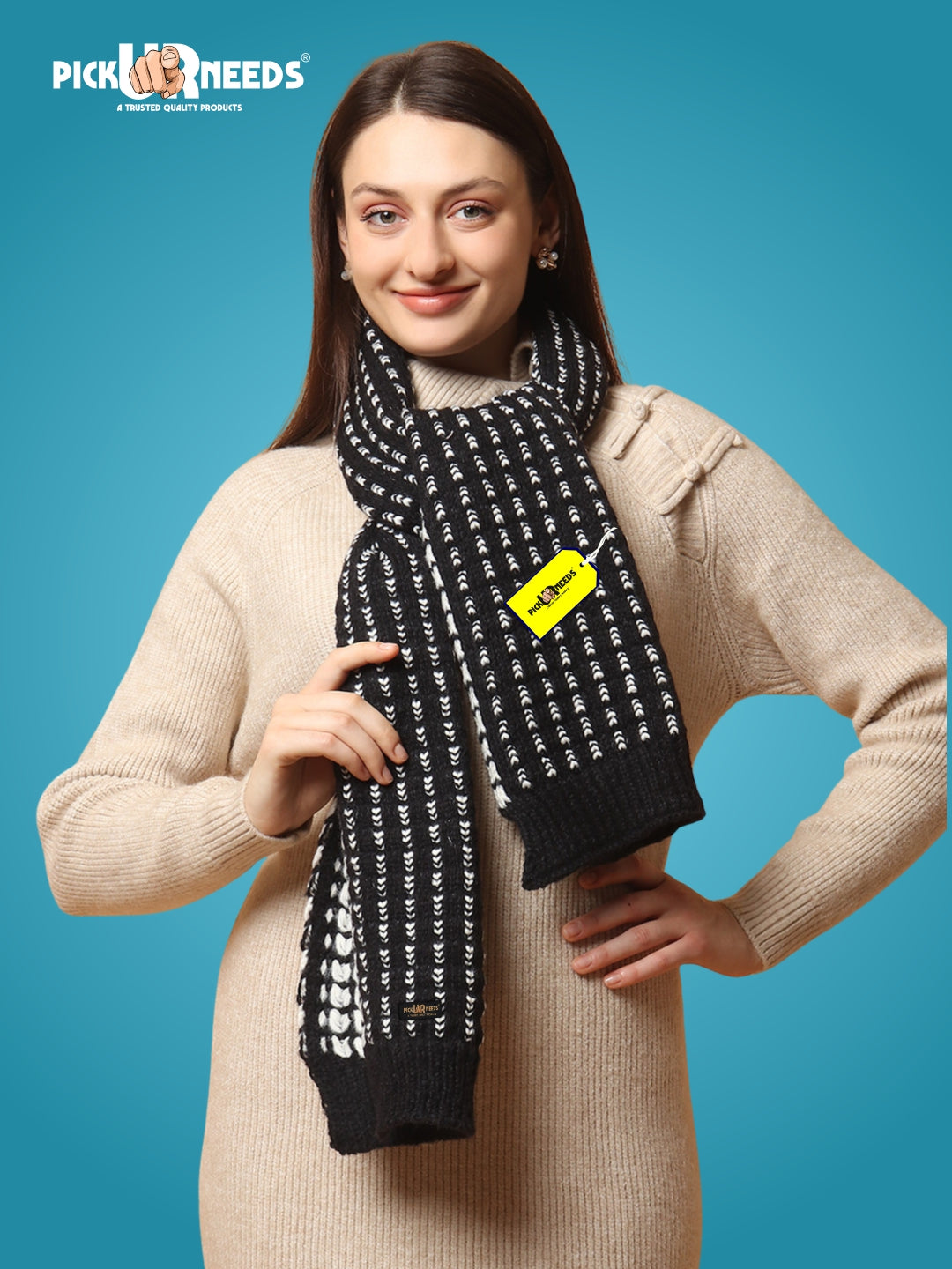 Pick Ur Needs Women Knitted Winter Muffler Soft & Warm Woolen Scarf with Stylish Pattern Lightweight Neck Wrap for Casual, Office