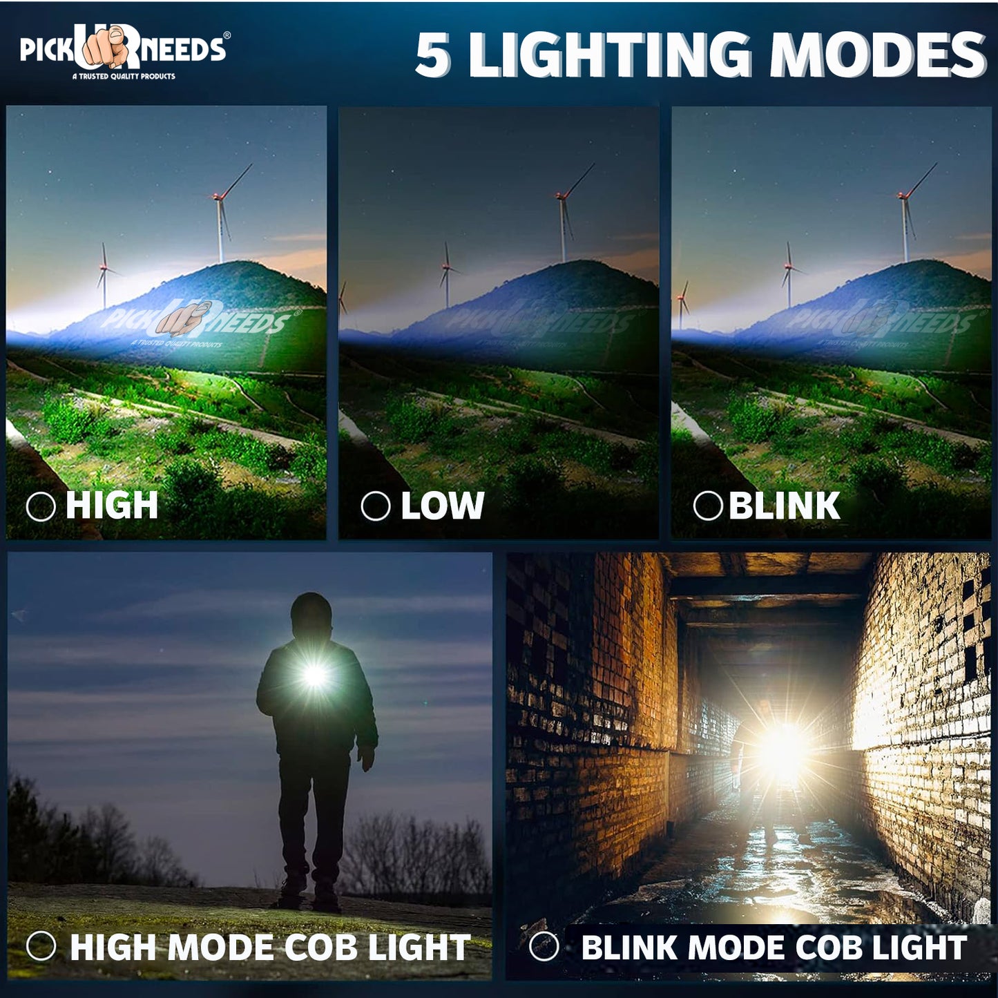 Pick Ur Needs Rechargeable 100W Small Search Metal Torch+ COB 3 Brightness Mode LED Light 3 hrs Torch Emergency Light