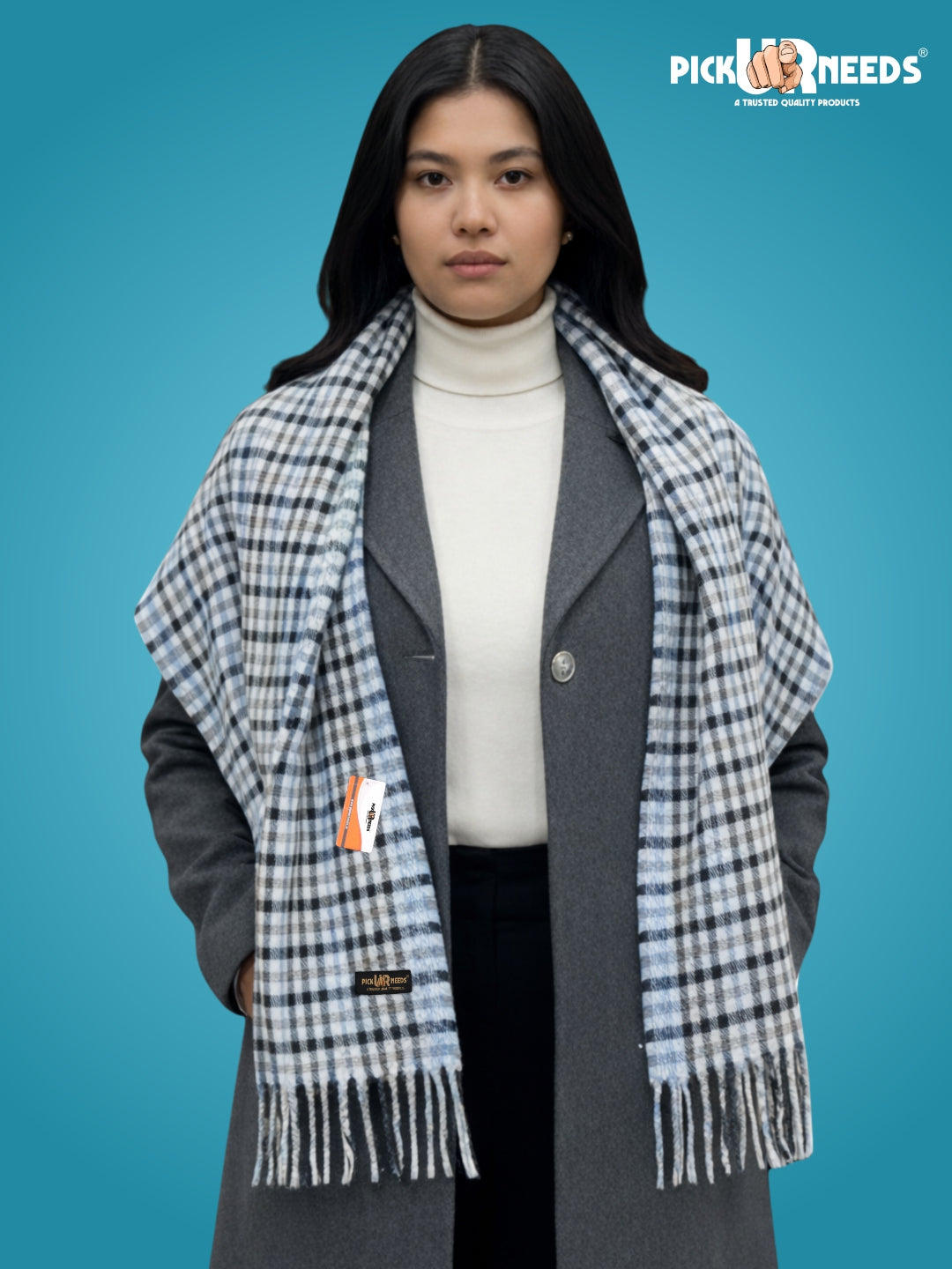 Pick Ur Needs Cashmere Premium Checkered Scarf for Women Soft Winter Muffler with Fringe
