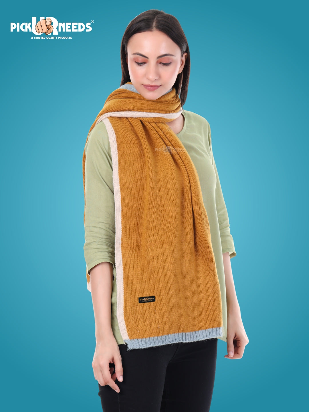 Pick Ur Needs Women's Knit Shawl Wrap with Border Soft, Warm & Lightweight Winter Stole Elegant Tan Bordered Scarf for Girls