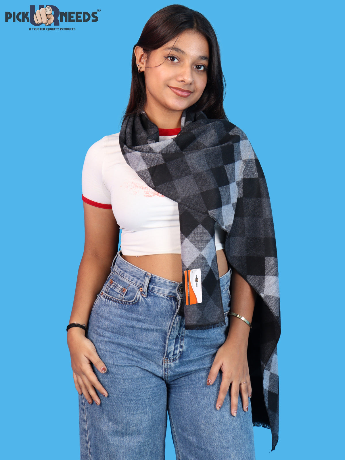 Pick Ur Needs Women & Girls Soft Woolen Checkered Muffler Warm Winter Neck Scarf with Stylish Checked Pattern