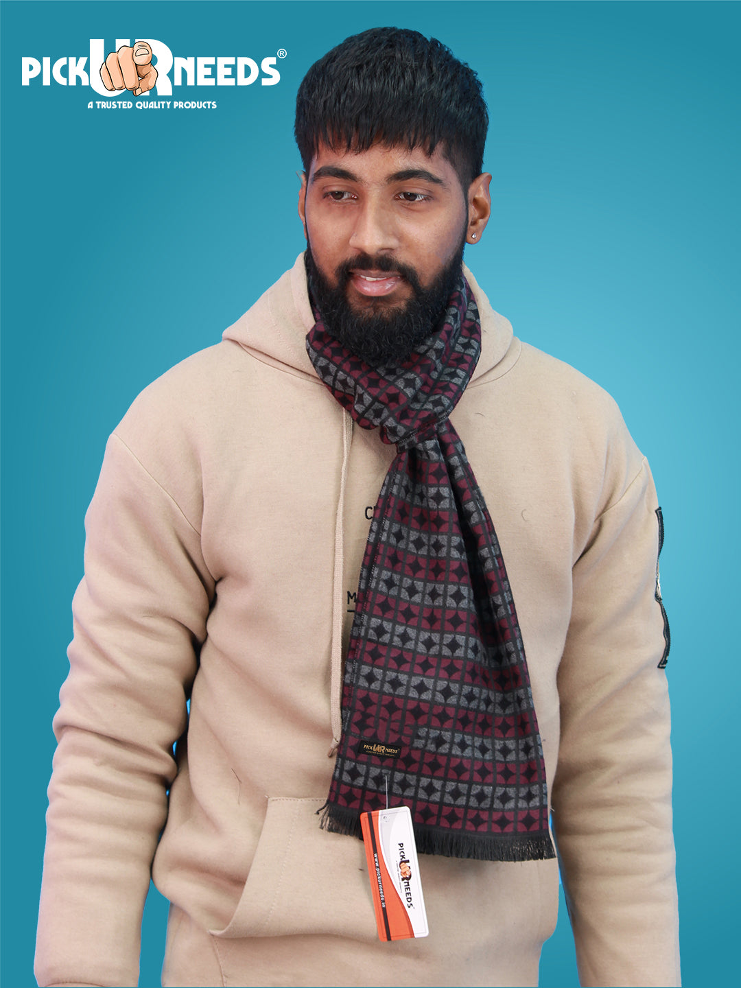 Pick Ur Needs Wool Blend Muffler for Men Soft Winter Scarf with Elegant Checks All-Day Comfort