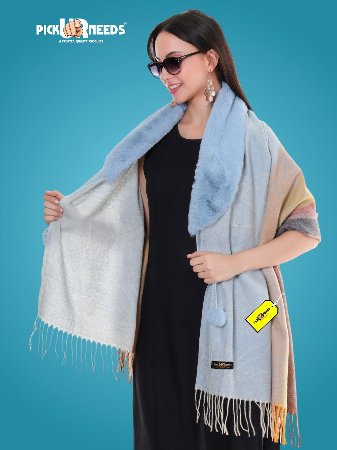 Pick Ur Needs Women’s Winter Shawl  Soft Woolen Stole with Faux Fur Collar  Elegant Poncho Shrug Wrap for Winter Warm Designer Scarf for Ladies