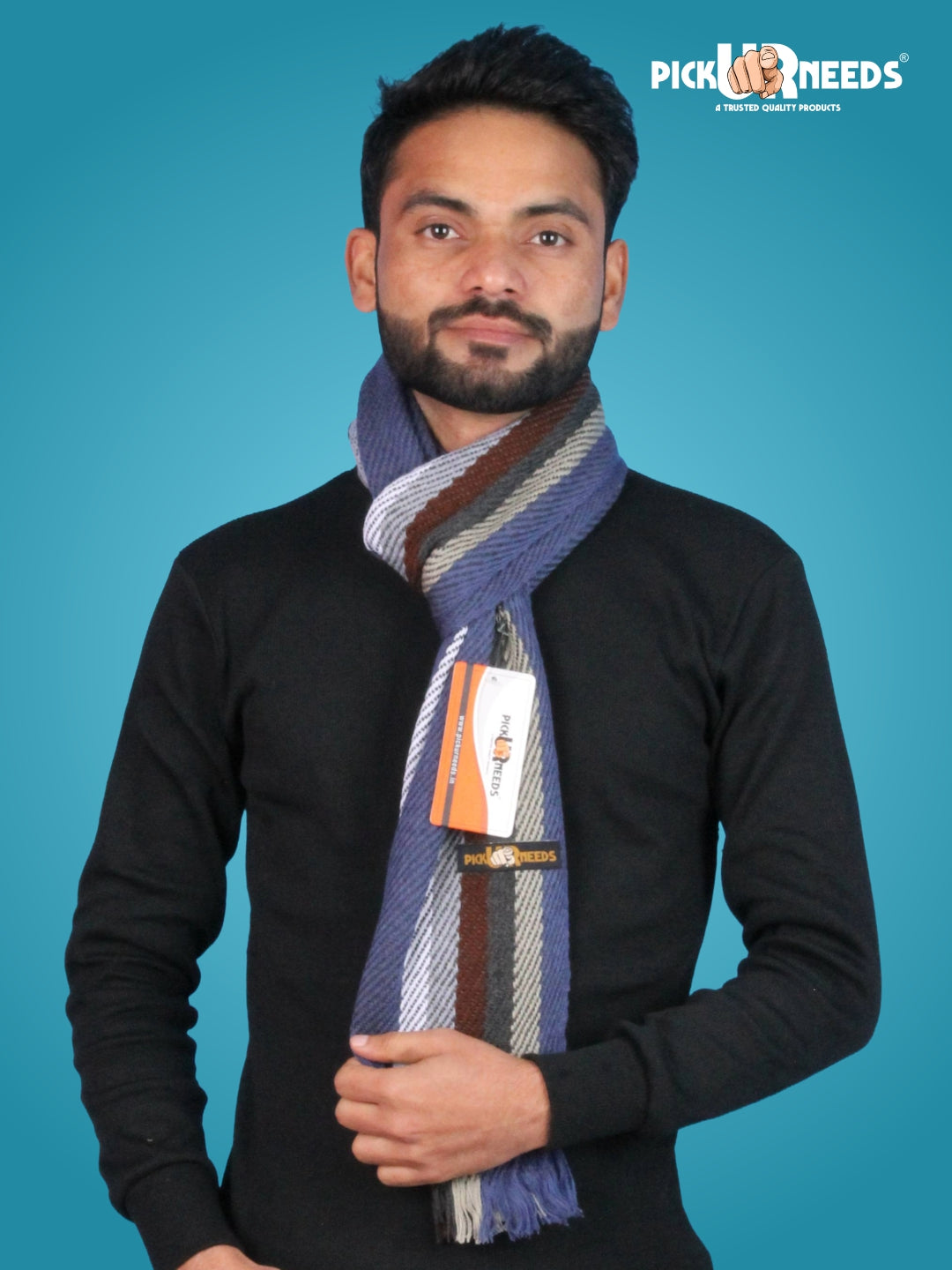 Pick Ur Needs Premium Men's Warm And Stylish Woolen Muffler With Multicolour Stripes And Stylish Tussles Ends