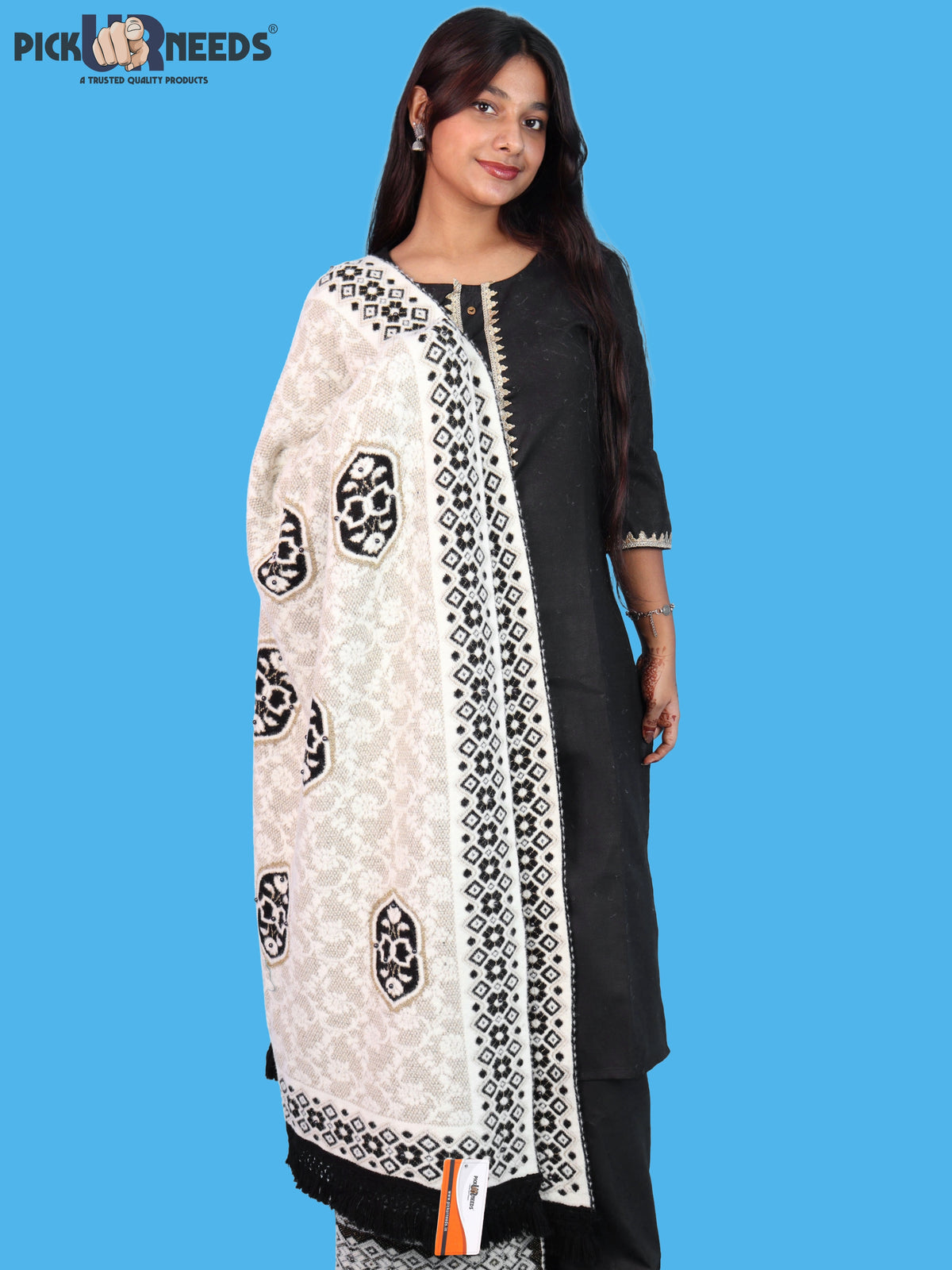 Pick Ur Needs Printed Women’s Woolen Shawl with Elegant Floral Pattern & Fur Border