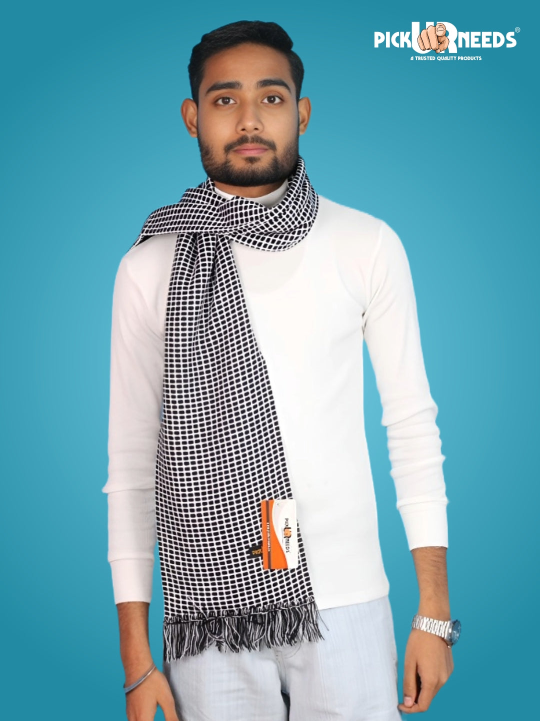 Pick Ur Needs Premium Winter Muffler Soft Warm Woolen for Men Scarf with Stylish Check Pattern Long & Comfortable Cold Weather Neck Wrap