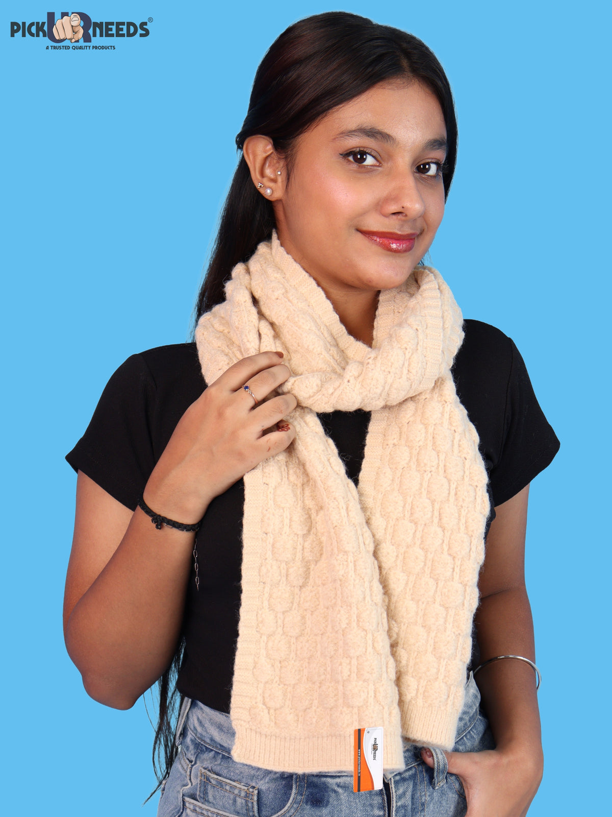 Pick Ur Needs Women and Girls Knitted Winter Muffler, Textured Woollen Scarf with Elegant Woven Pattern, Soft Warm Lightweight Neck Wrap
