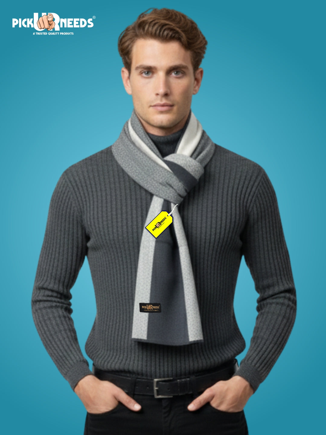 Pick Ur Needs Men’s Premium Winter Wool Muffler – Soft & Warm Knitted Scarf for Casual, Office & Travel Stylish Stripe Design