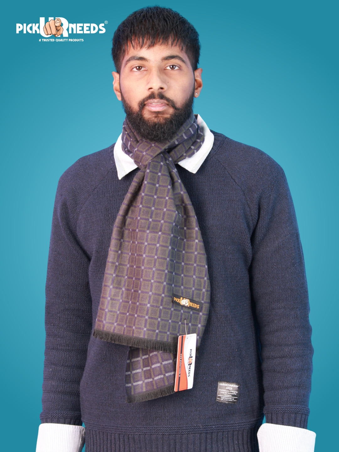 Pick Ur Needs Wool Blend Muffler for Men Soft Winter Scarf with Elegant Checks All-Day Comfort
